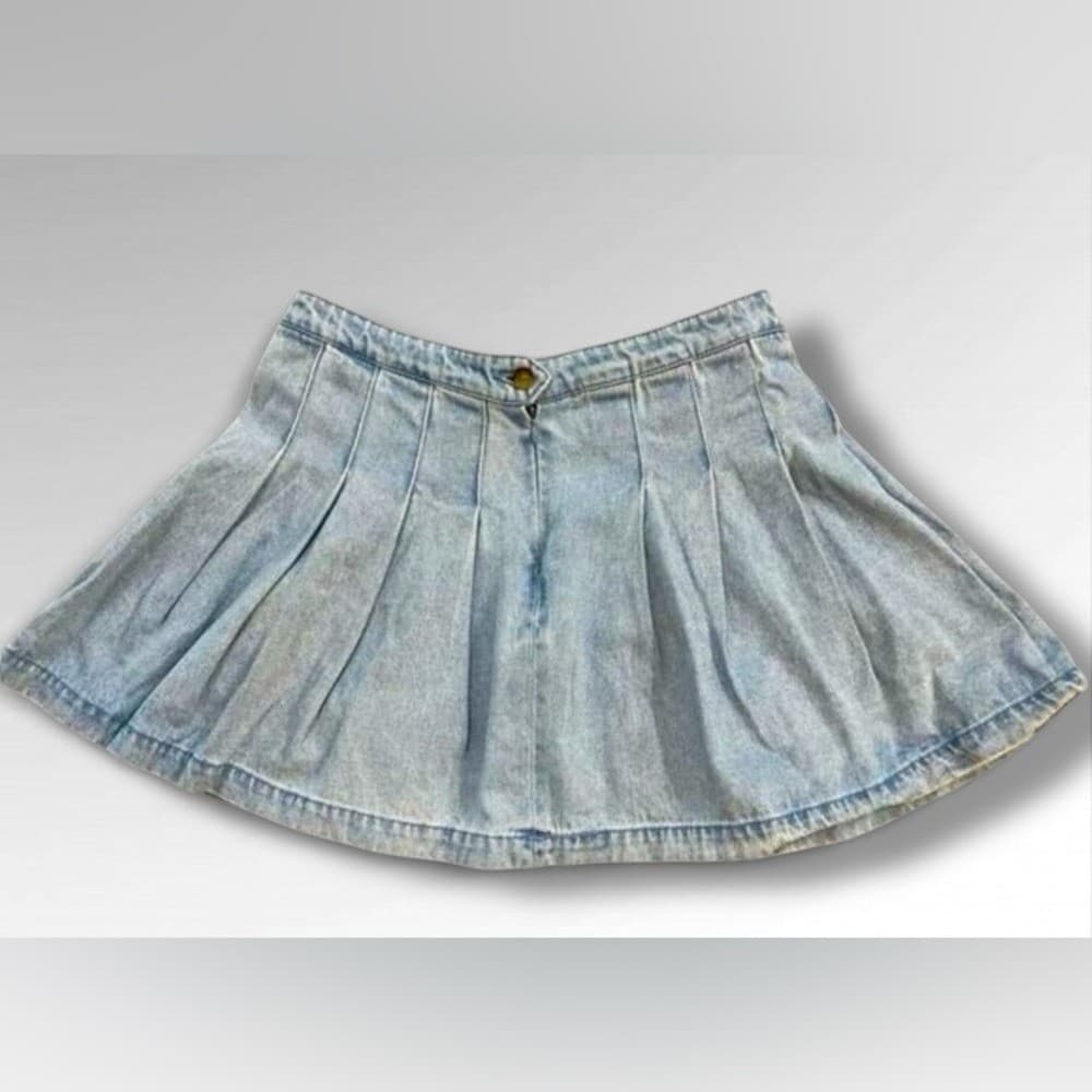 Forever 21 Kids Girls Pleated Denim Skirt Blue Size 13 Casual Spring Summer - Thumbnail 3