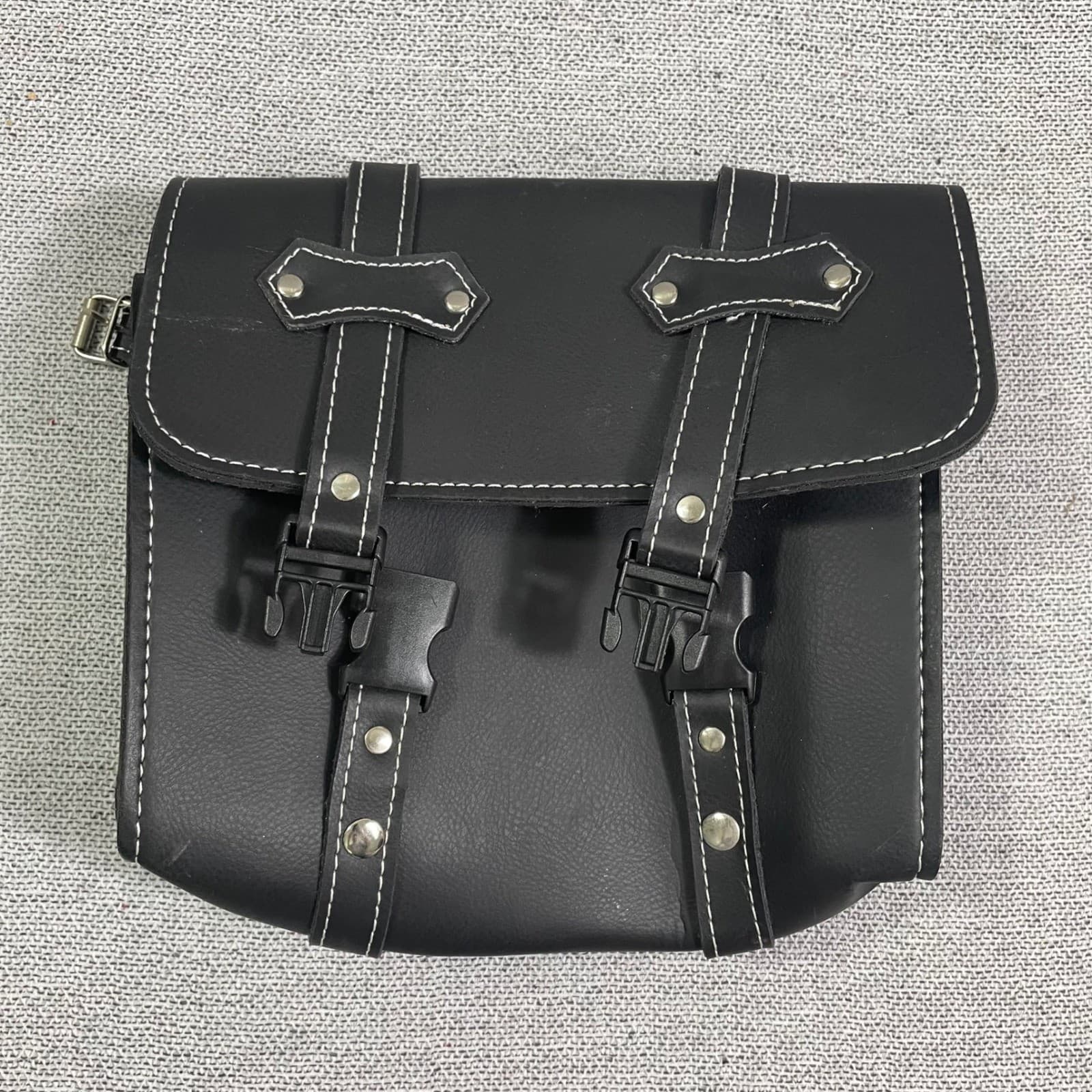 Universal Motorcycle Saddlebag Tool Bag Black Faux Leather Hard Shell Reinforced - Thumbnail 4
