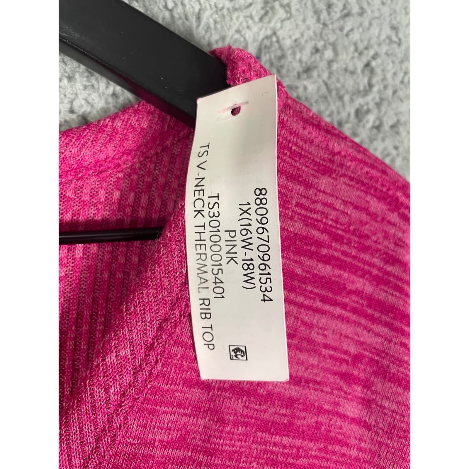 Terra Sky Pink Heather Thermal Rib V Neck Sweater Top Womens 1X Plus - Thumbnail 5