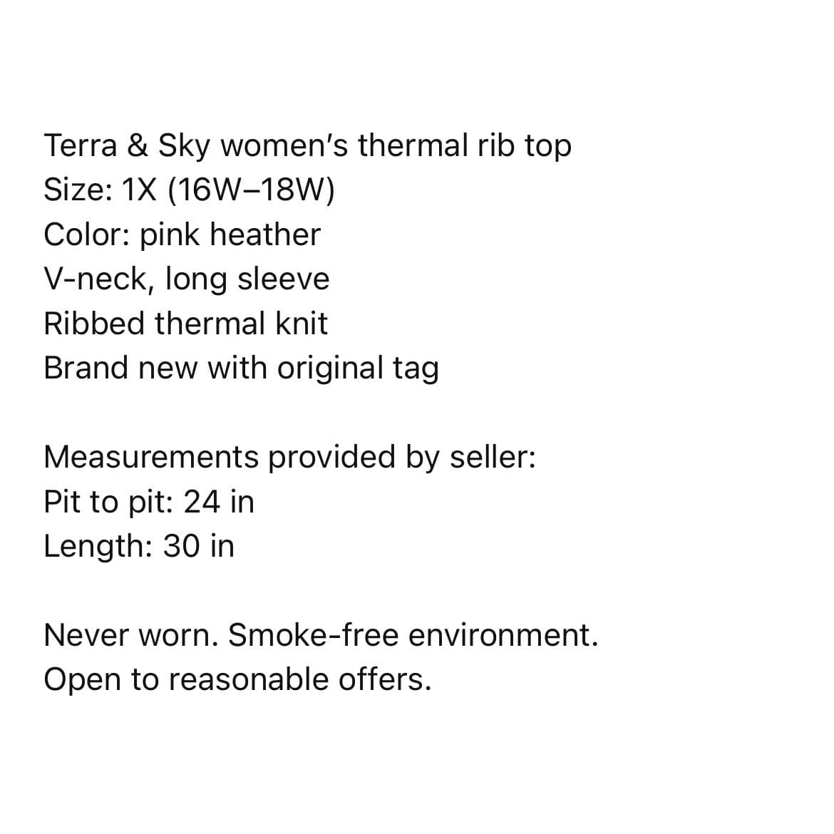 Terra Sky Pink Heather Thermal Rib V Neck Sweater Top Womens 1X Plus - Thumbnail 3