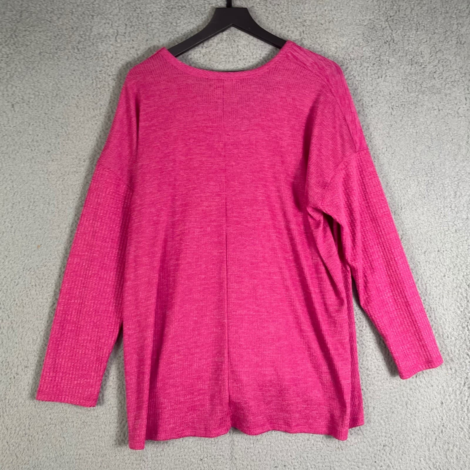 Terra Sky Pink Heather Thermal Rib V Neck Sweater Top Womens 1X Plus - Thumbnail 8