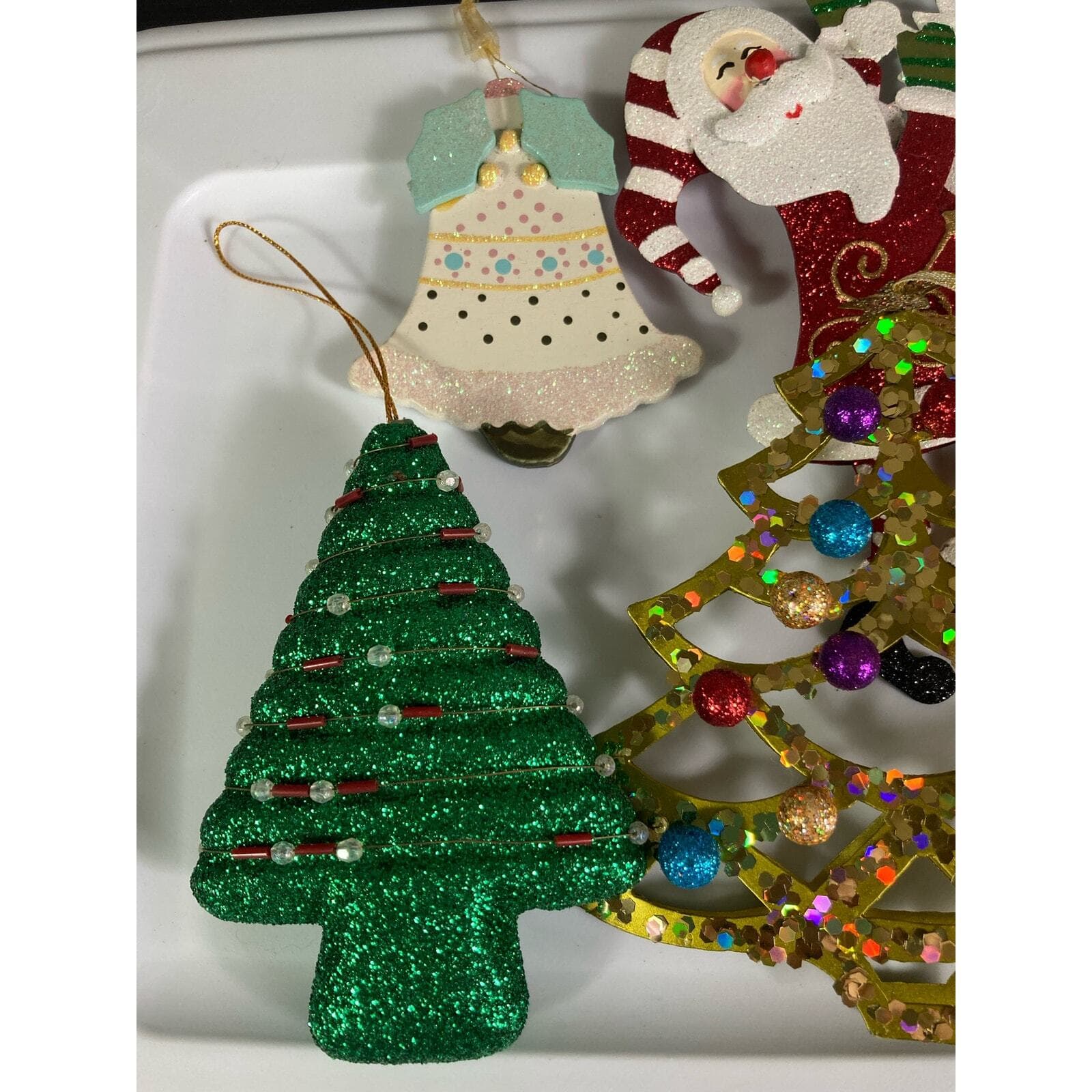 Christmas Ornament Vintage Lot Set of 7 Trees Gingerbread Man Snowflake Santa - Thumbnail 3