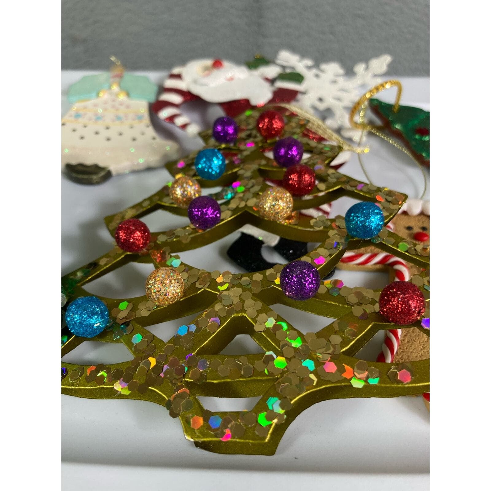 Christmas Ornament Vintage Lot Set of 7 Trees Gingerbread Man Snowflake Santa - Thumbnail 6