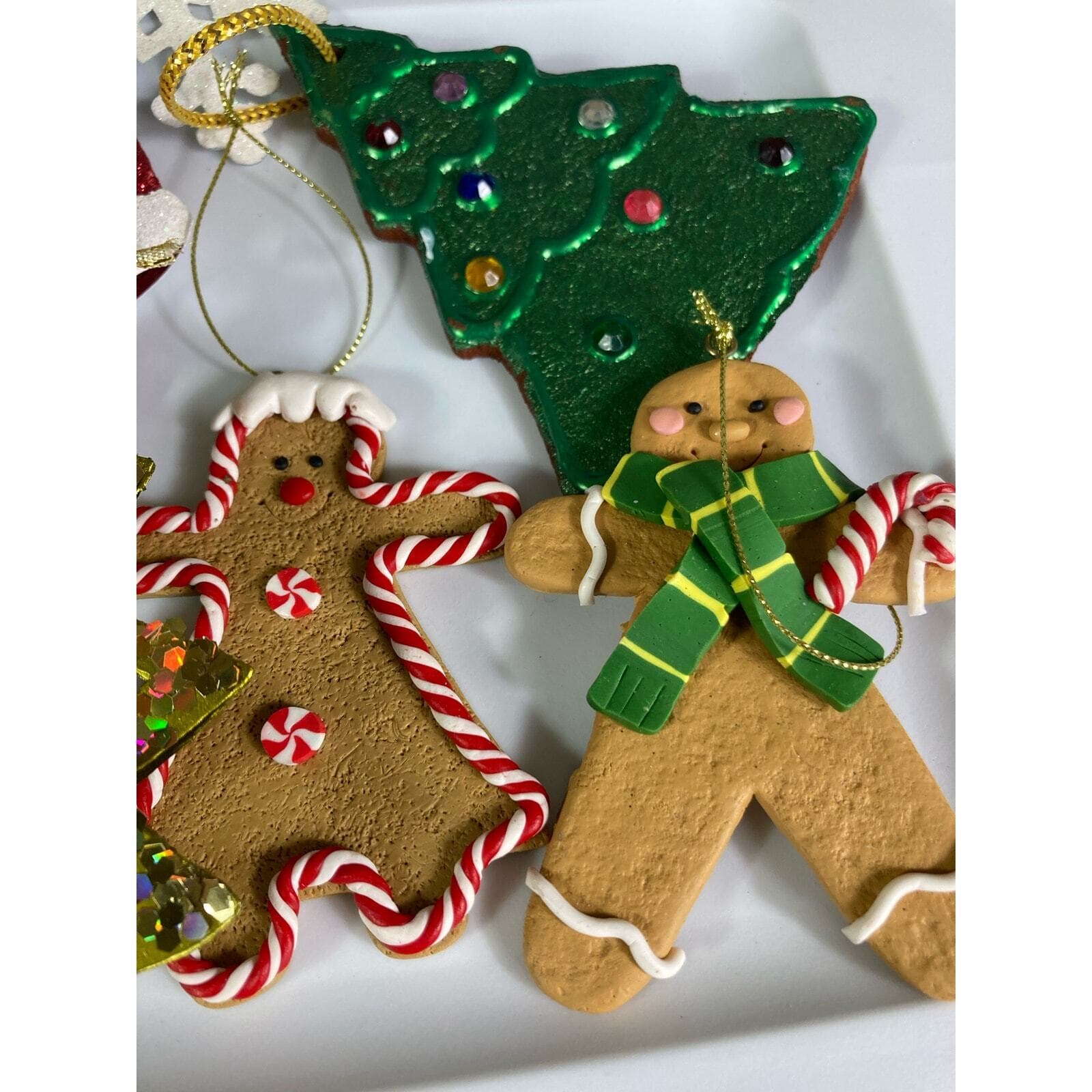 Christmas Ornament Vintage Lot Set of 7 Trees Gingerbread Man Snowflake Santa - Thumbnail 7