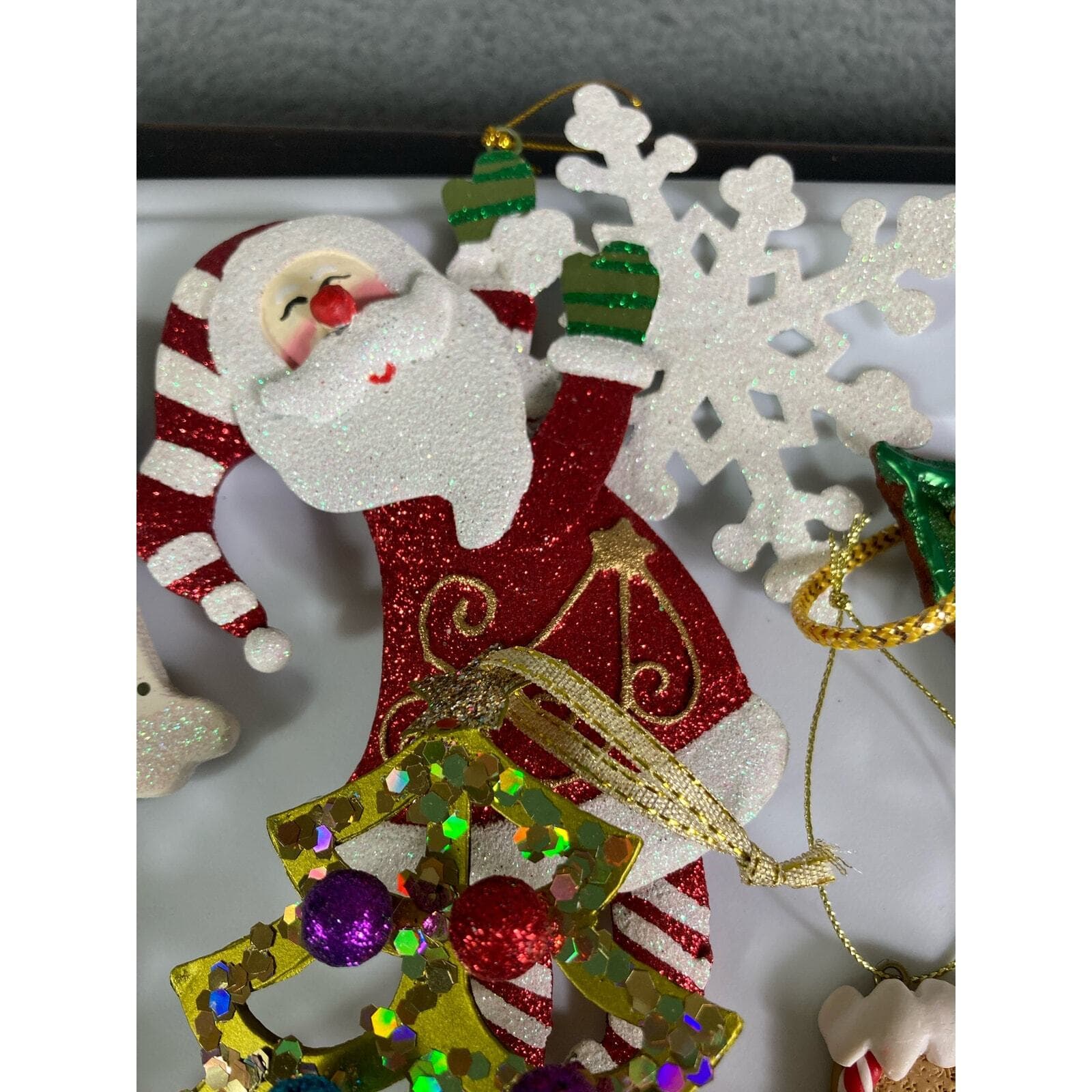 Christmas Ornament Vintage Lot Set of 7 Trees Gingerbread Man Snowflake Santa - Thumbnail 9