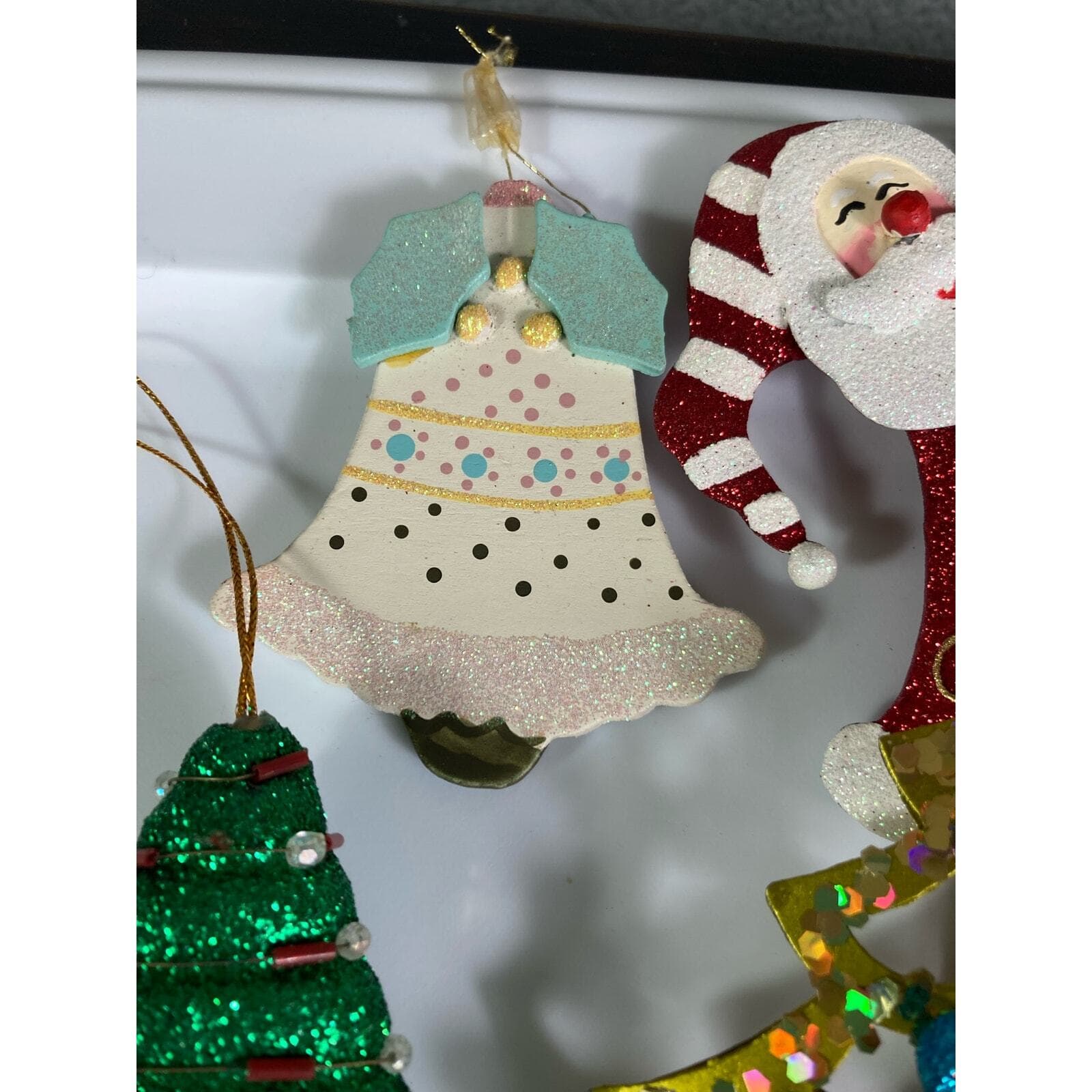 Christmas Ornament Vintage Lot Set of 7 Trees Gingerbread Man Snowflake Santa - Thumbnail 4