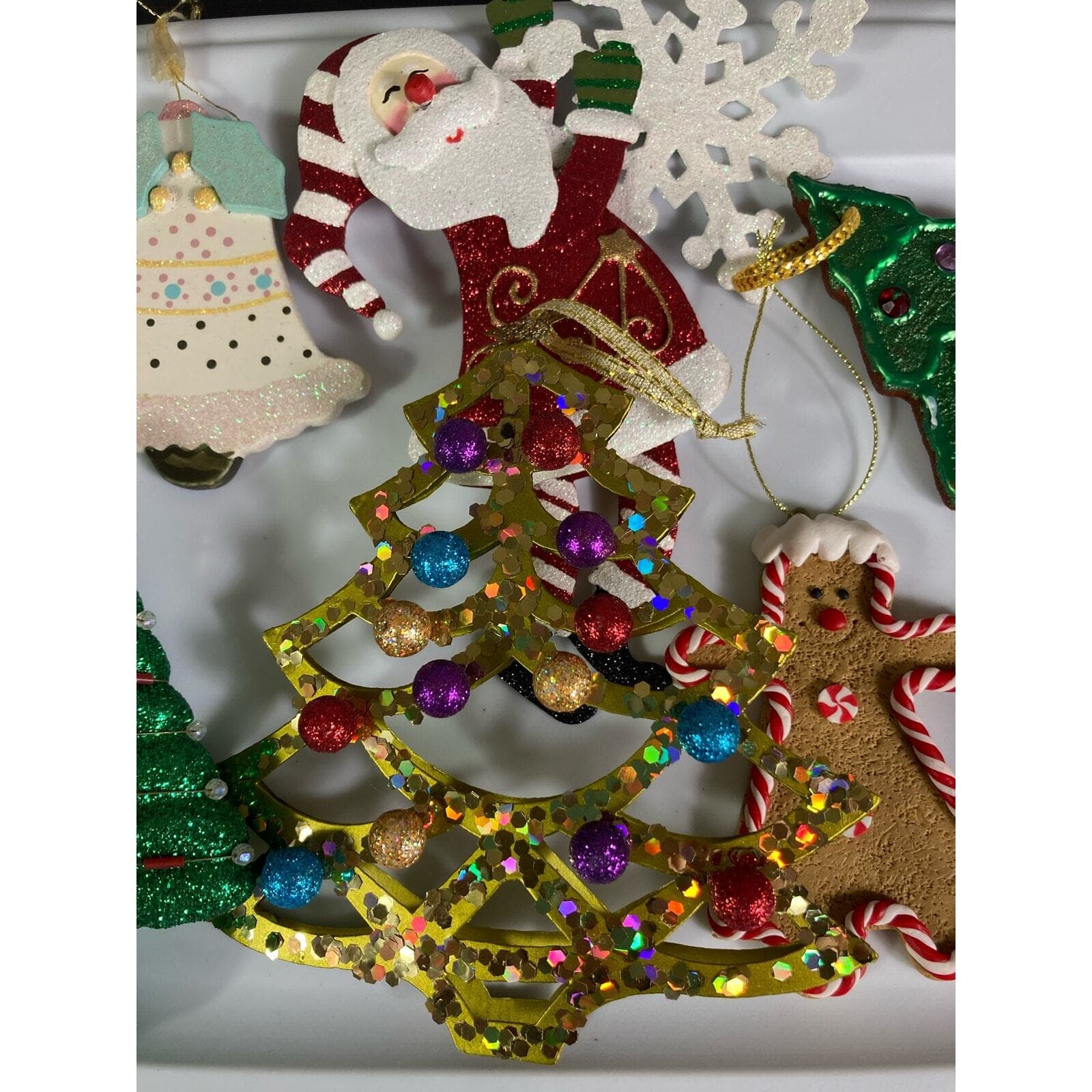 Christmas Ornament Vintage Lot Set of 7 Trees Gingerbread Man Snowflake Santa - Thumbnail 8