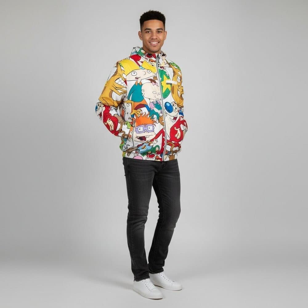 Nickelodeon x Members Only 90s Cartoon All Over Print Windbreaker Jacket Men's M - Thumbnail 2