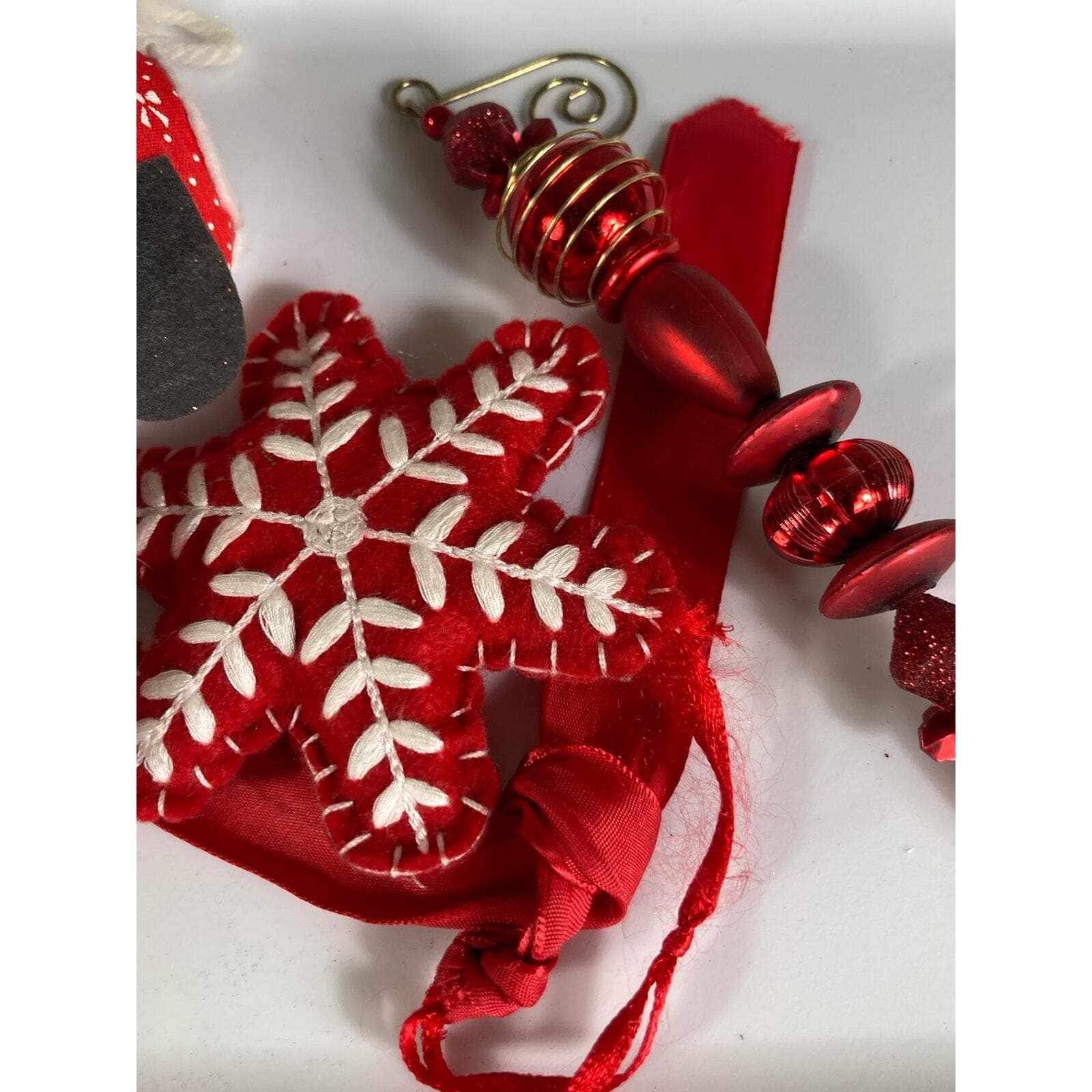 Christmas Ornament Vintage Lot Set of 5 Trees Santa Snowflake Hanging Ornaments - Thumbnail 7