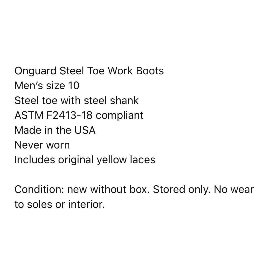 Onguard Black Steel Toe Work Boots Men's Size 10 ASTM F2413-18 Made in USA - Thumbnail 2