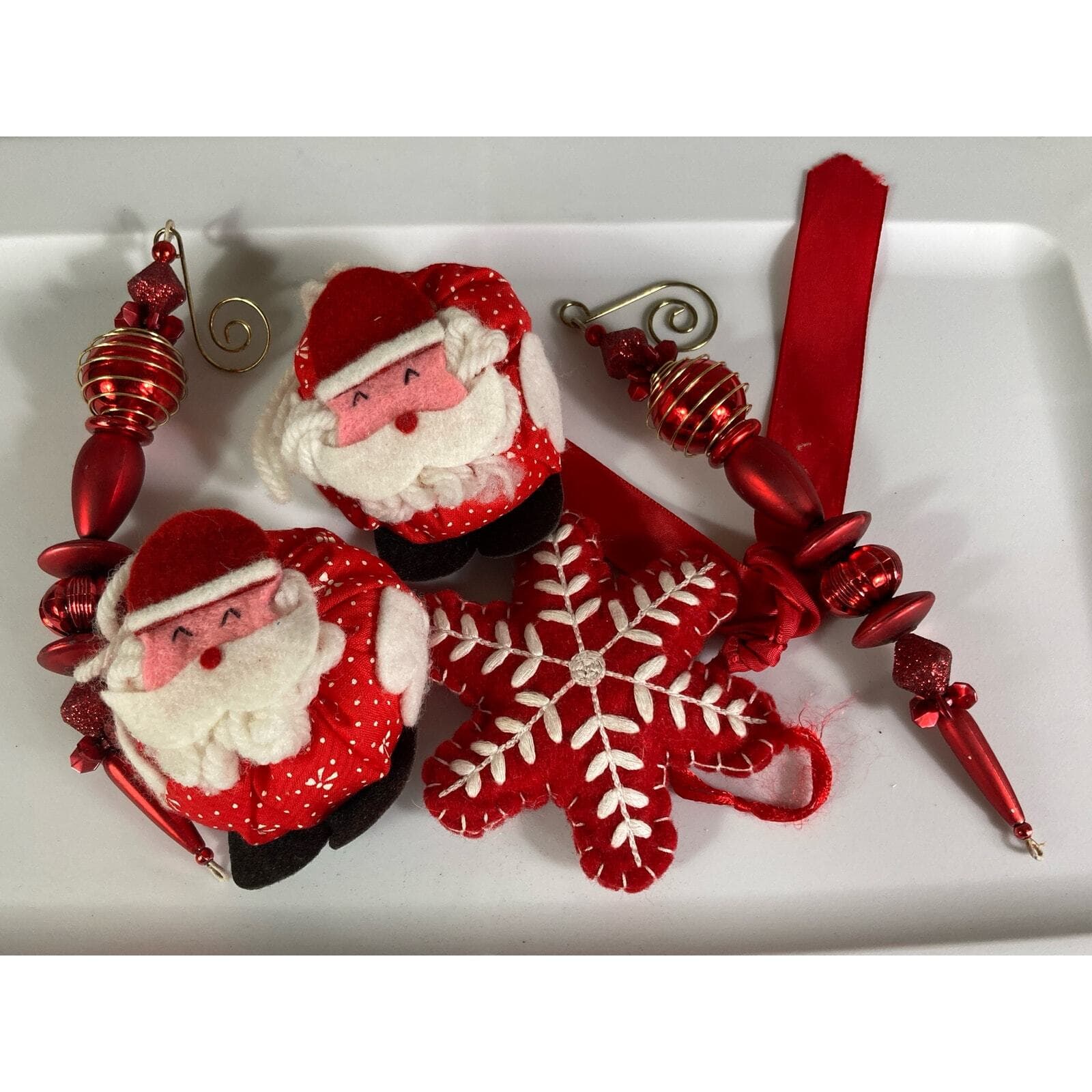 Christmas Ornament Vintage Lot Set of 5 Trees Santa Snowflake Hanging Ornaments - Thumbnail 5