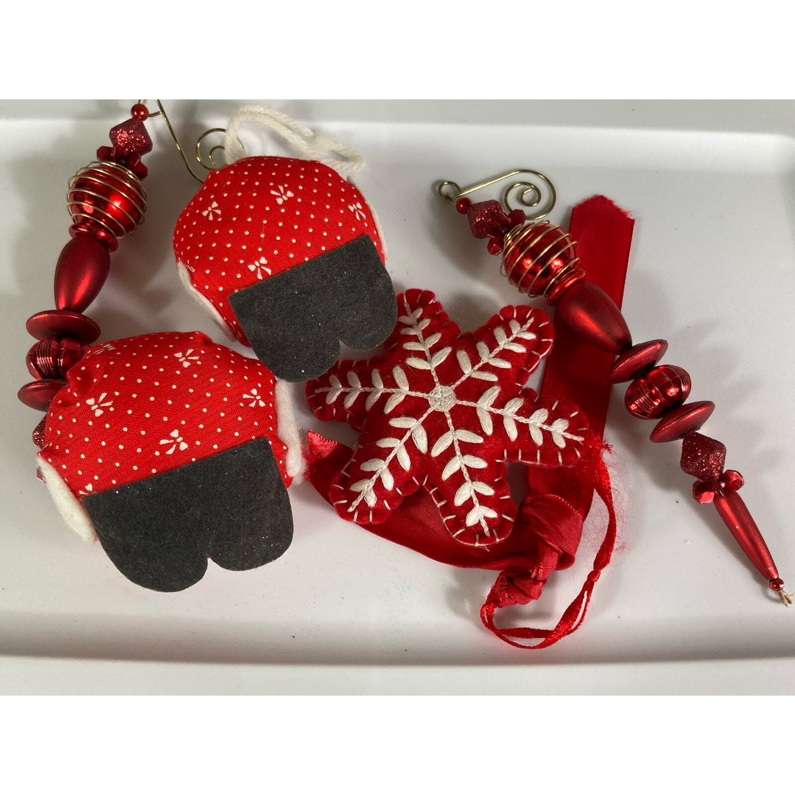 Christmas Ornament Vintage Lot Set of 5 Trees Santa Snowflake Hanging Ornaments - Thumbnail 8