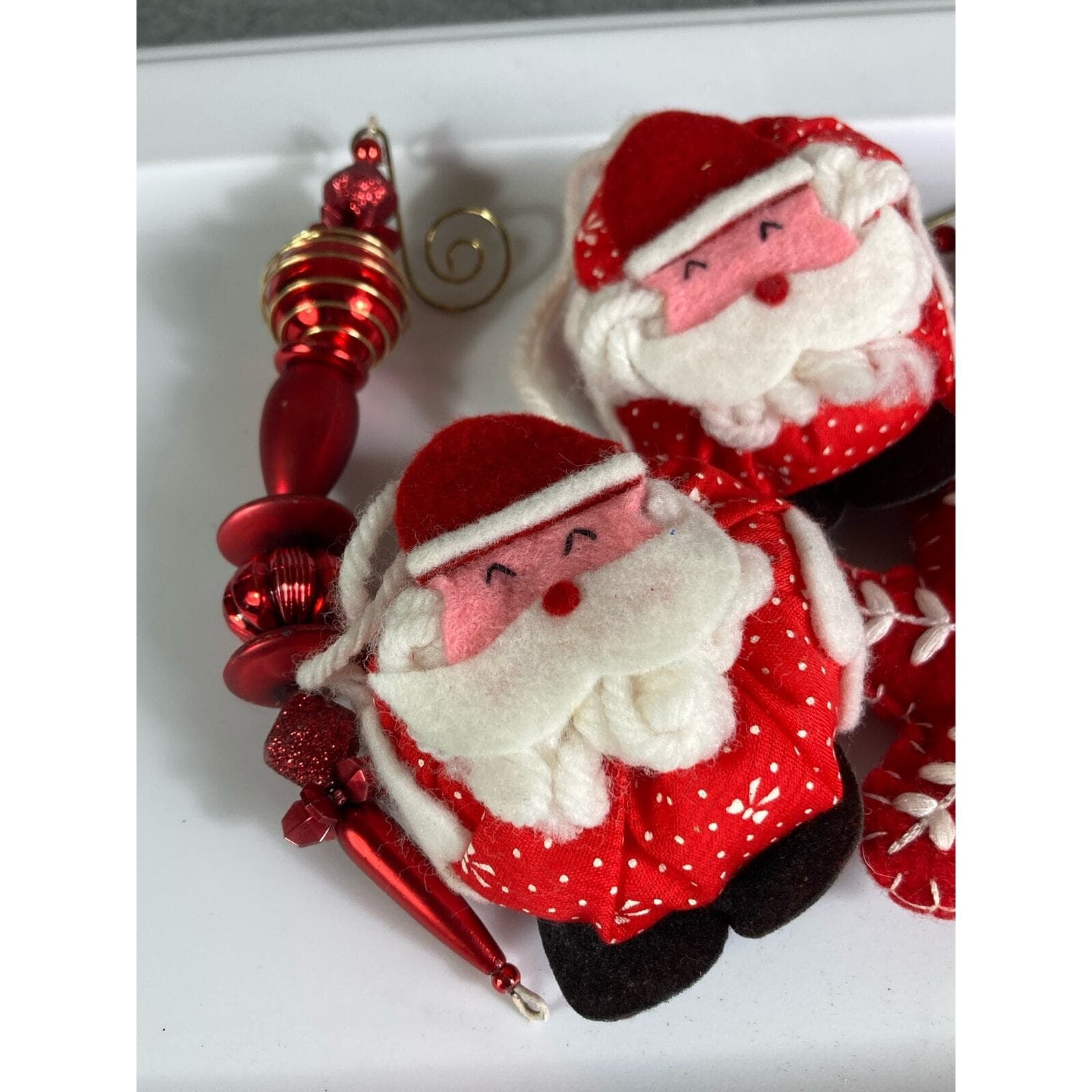 Christmas Ornament Vintage Lot Set of 5 Trees Santa Snowflake Hanging Ornaments - Thumbnail 4