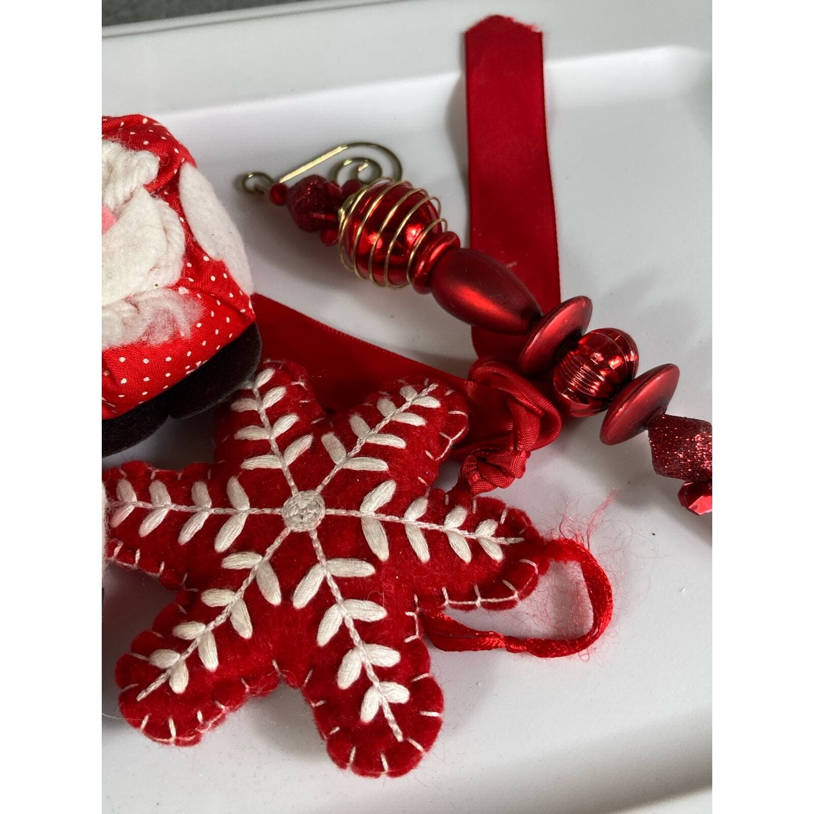 Christmas Ornament Vintage Lot Set of 5 Trees Santa Snowflake Hanging Ornaments - Thumbnail 3