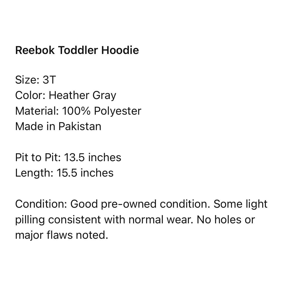 Reebok Toddler Hoodie Gray Pullover Logo Sweatshirt Size 3T Athleisure - Thumbnail 3