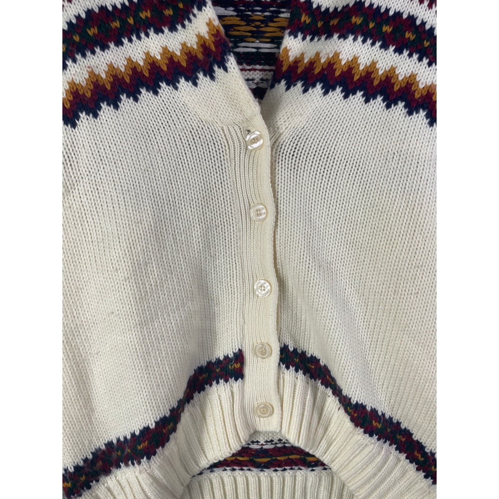 Mainframe Vintage Fair Isle Shawl Collar Cardigan Sweater Cream Multi Size L - Thumbnail 6