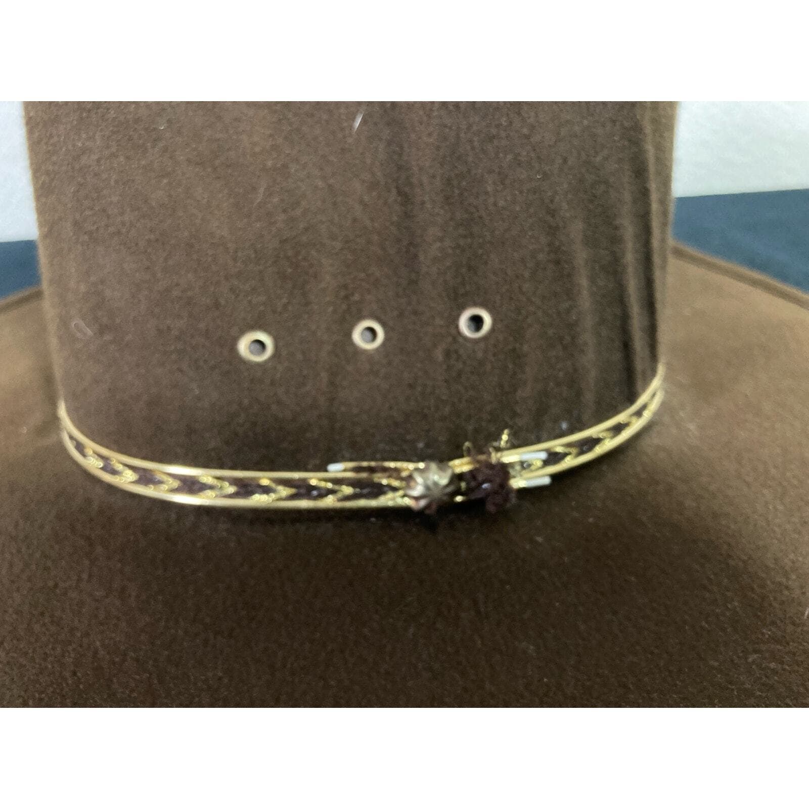Western Express Unisex Brown Faux Felt Cowboy Hat Size 6 3/4 Pinch Wide Brim - Thumbnail 13