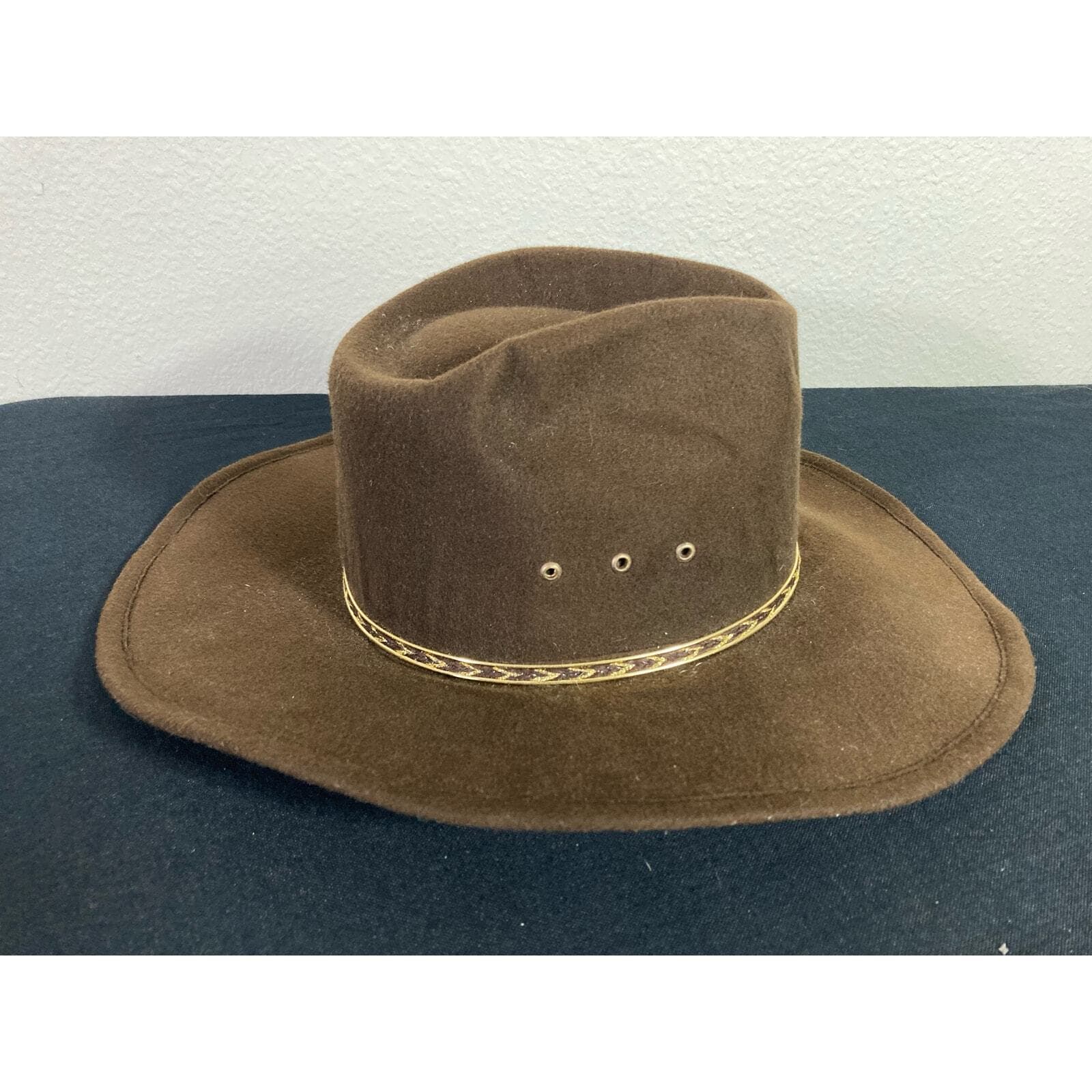 Western Express Unisex Brown Faux Felt Cowboy Hat Size 6 3/4 Pinch Wide Brim - Thumbnail 8