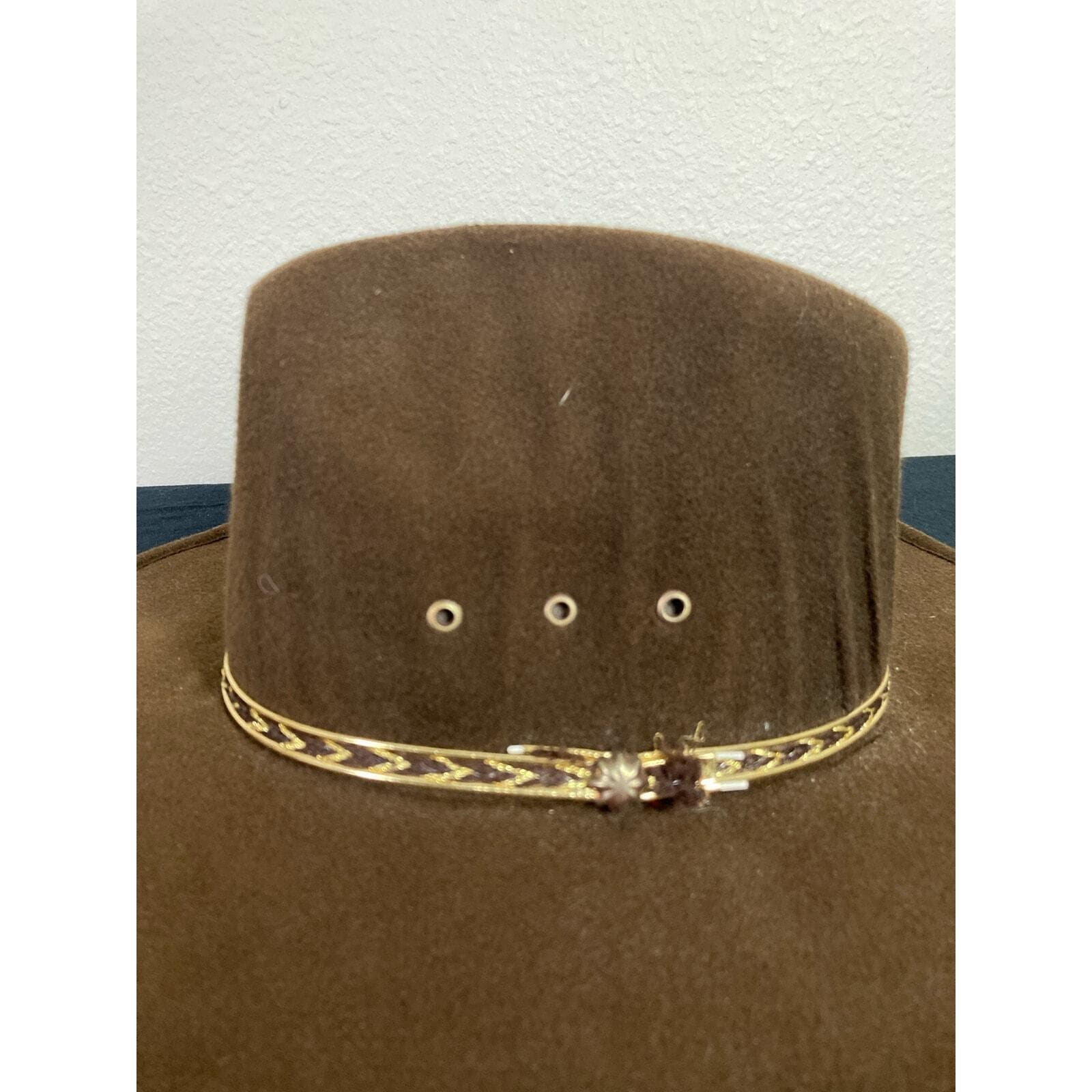 Western Express Unisex Brown Faux Felt Cowboy Hat Size 6 3/4 Pinch Wide Brim - Thumbnail 7