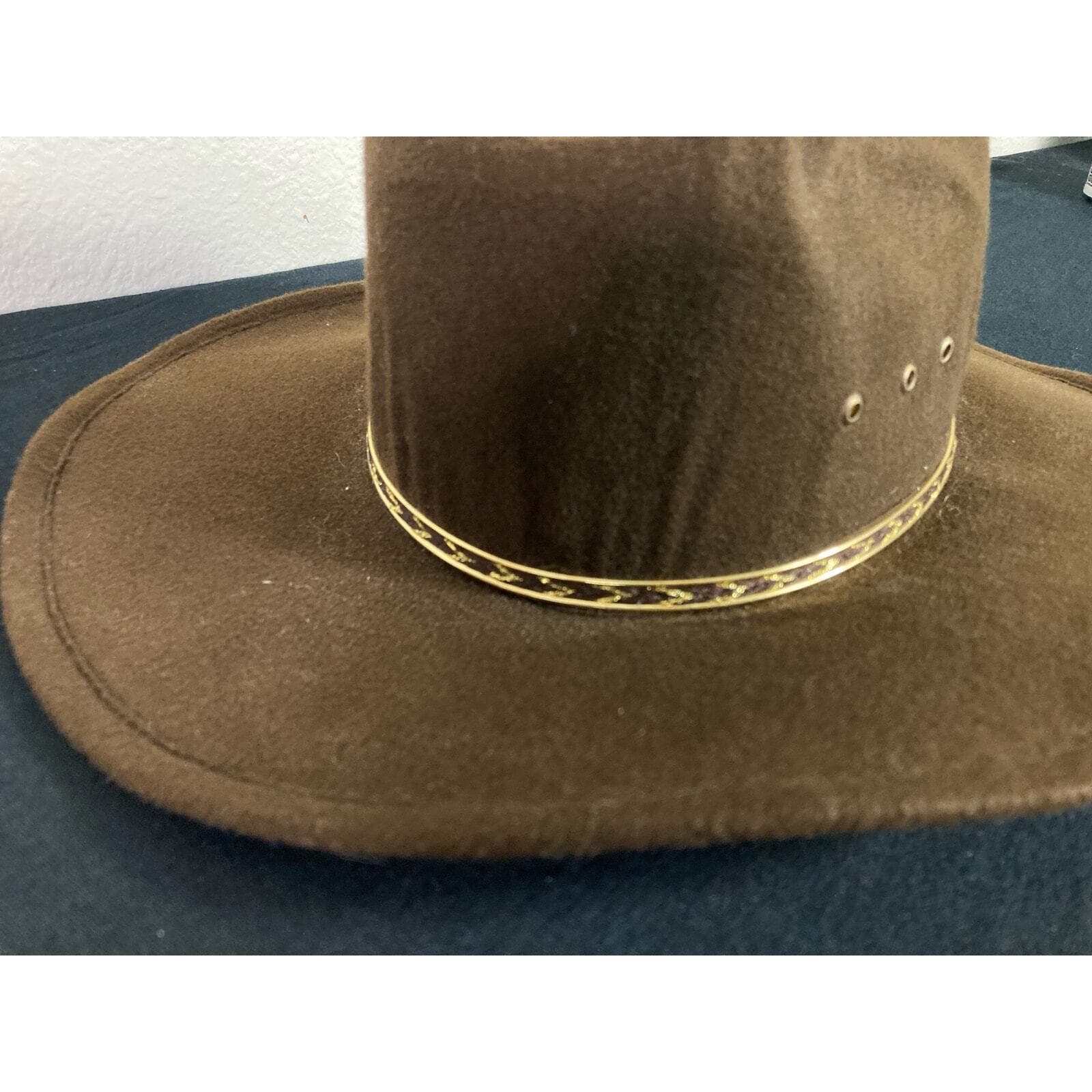 Western Express Unisex Brown Faux Felt Cowboy Hat Size 6 3/4 Pinch Wide Brim - Thumbnail 11