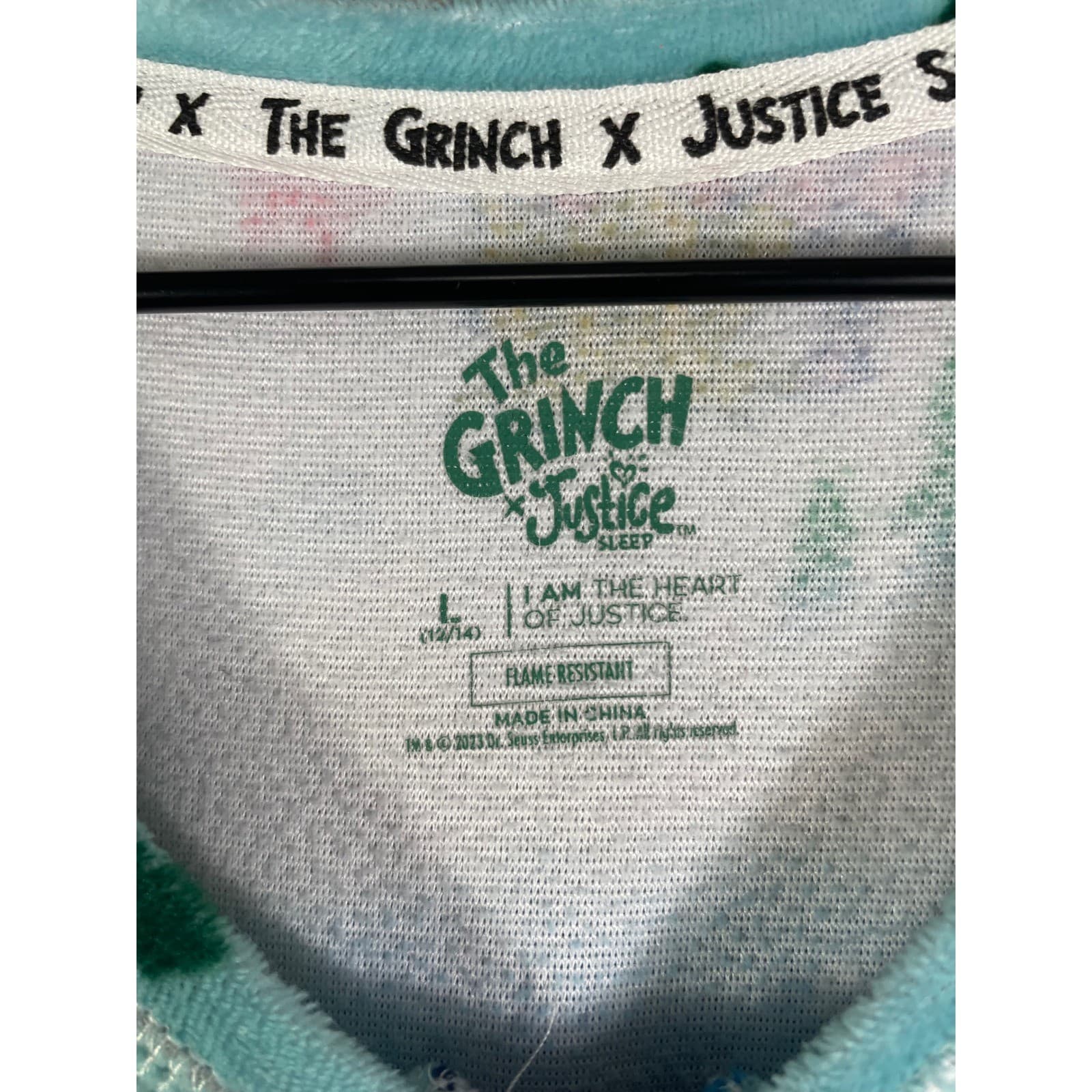 Justice Grinch Girls Fleece One Piece Pajamas Blue Ski Print Zip Hooded 12/14 - Thumbnail 3