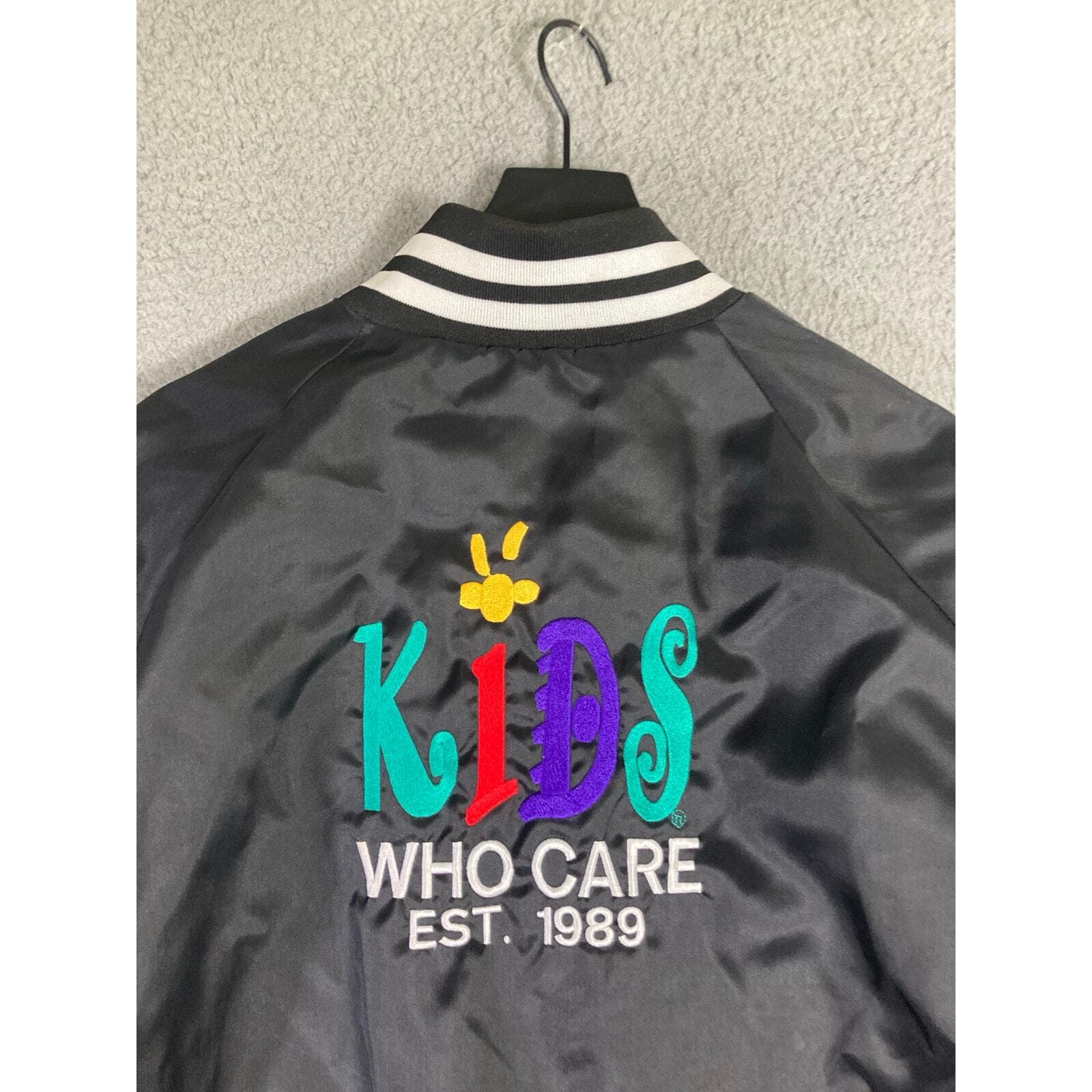 Vintage 90s ASW Kids Who Care Musical Theatre Jacket L Black Satin Varsity USA - Thumbnail 4