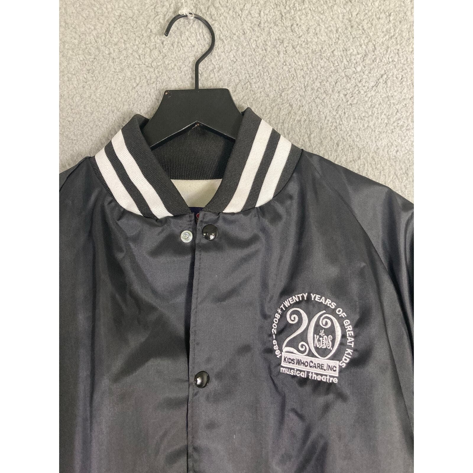 Vintage 90s ASW Kids Who Care Musical Theatre Jacket L Black Satin Varsity USA - Thumbnail 6