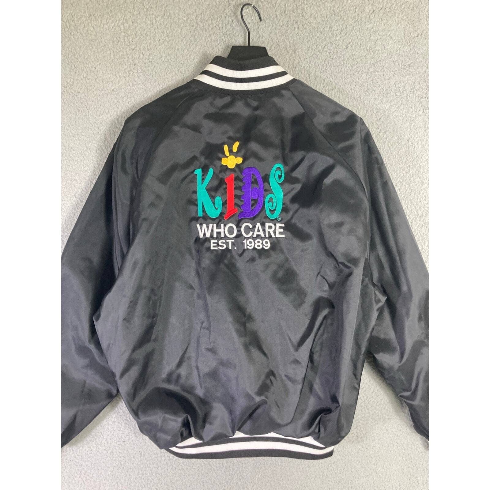 Vintage 90s ASW Kids Who Care Musical Theatre Jacket L Black Satin Varsity USA - Thumbnail 3
