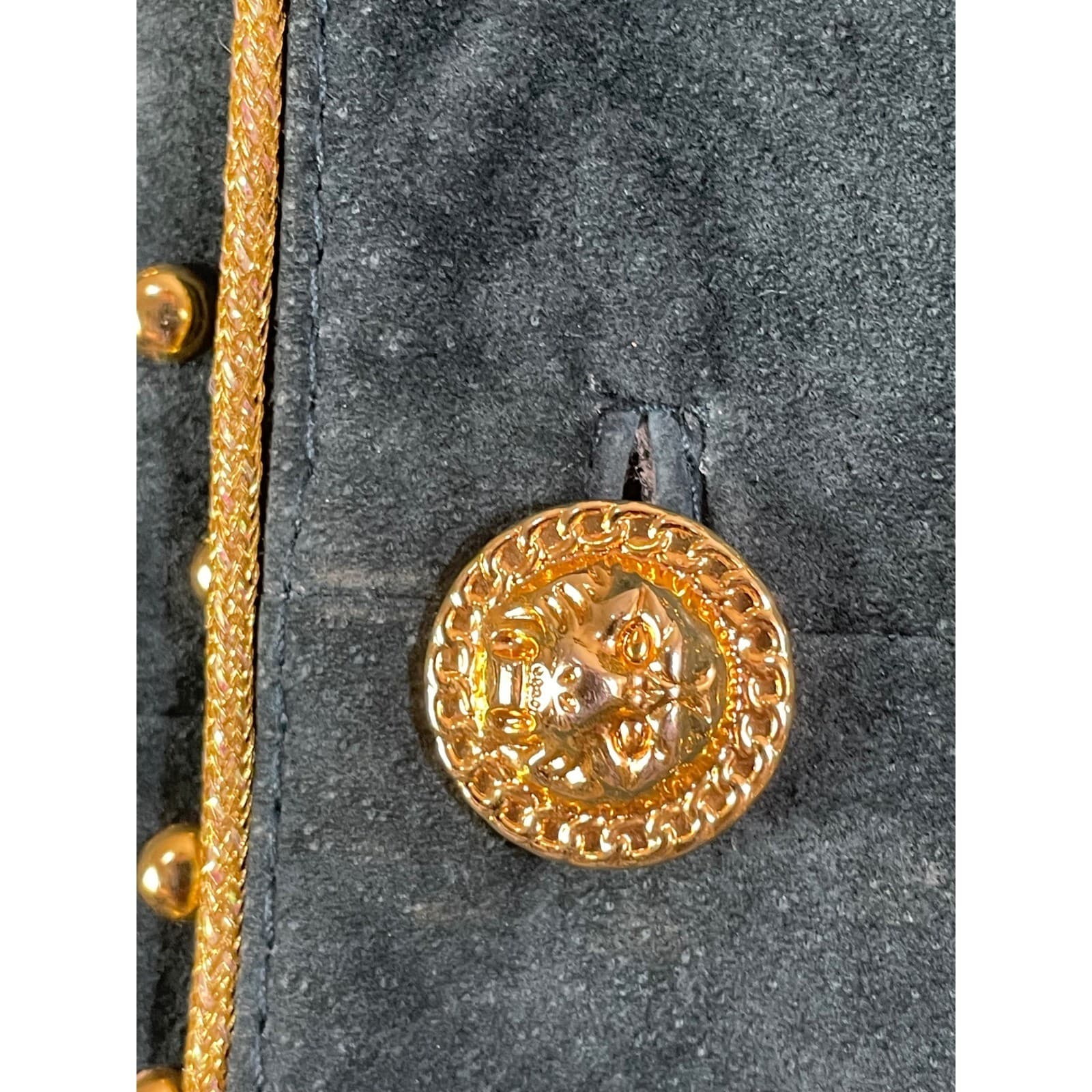 Atlantic Beach Vintage Green Studded Leather Jacket Womens 16 Gold Trim 90s - Thumbnail 7
