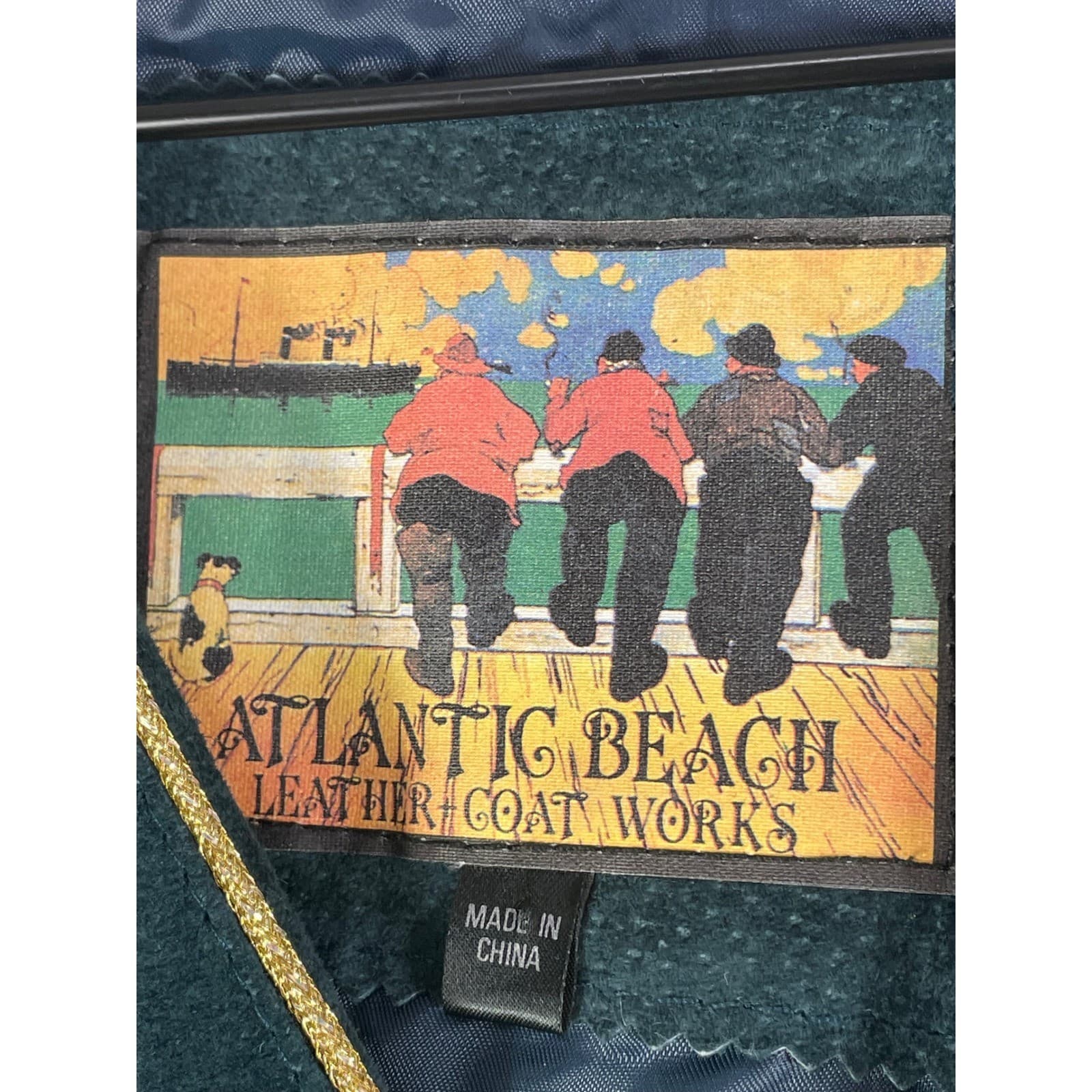 Atlantic Beach Vintage Green Studded Leather Jacket Womens 16 Gold Trim 90s - Thumbnail 3