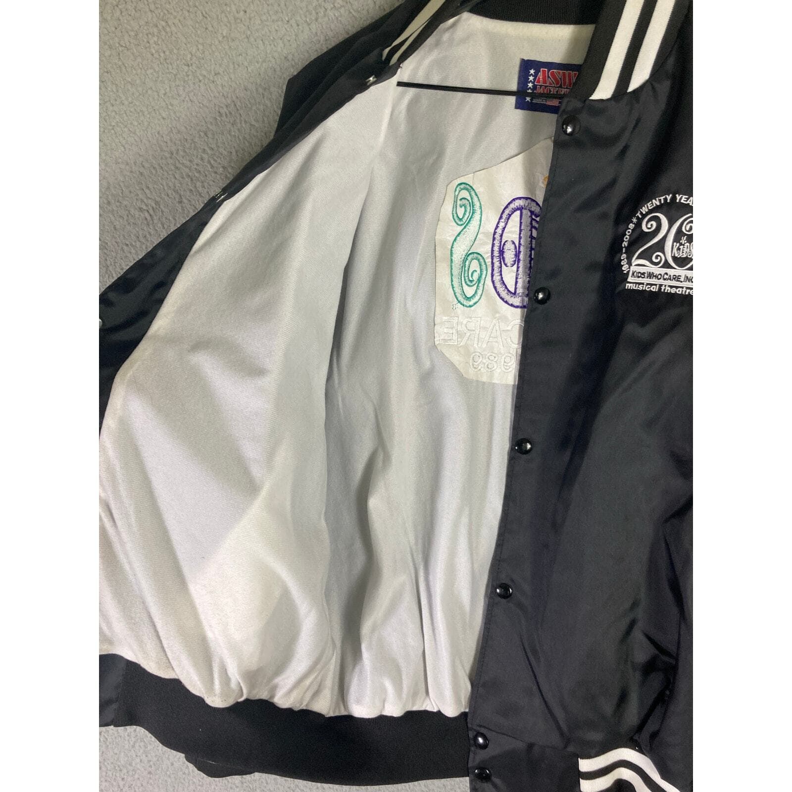 Vintage 90s ASW Kids Who Care Musical Theatre Jacket L Black Satin Varsity USA - Thumbnail 10