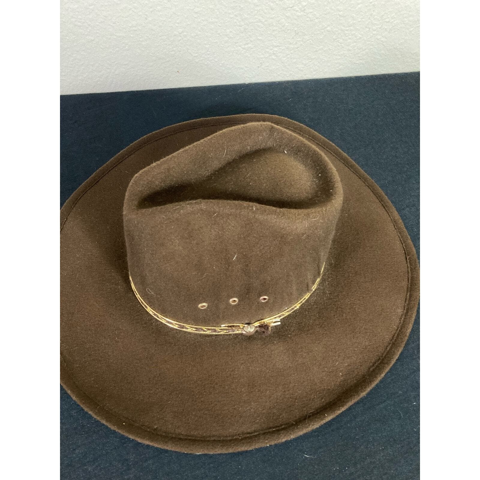 Western Express Unisex Brown Faux Felt Cowboy Hat Size 6 3/4 Pinch Wide Brim - Thumbnail 9