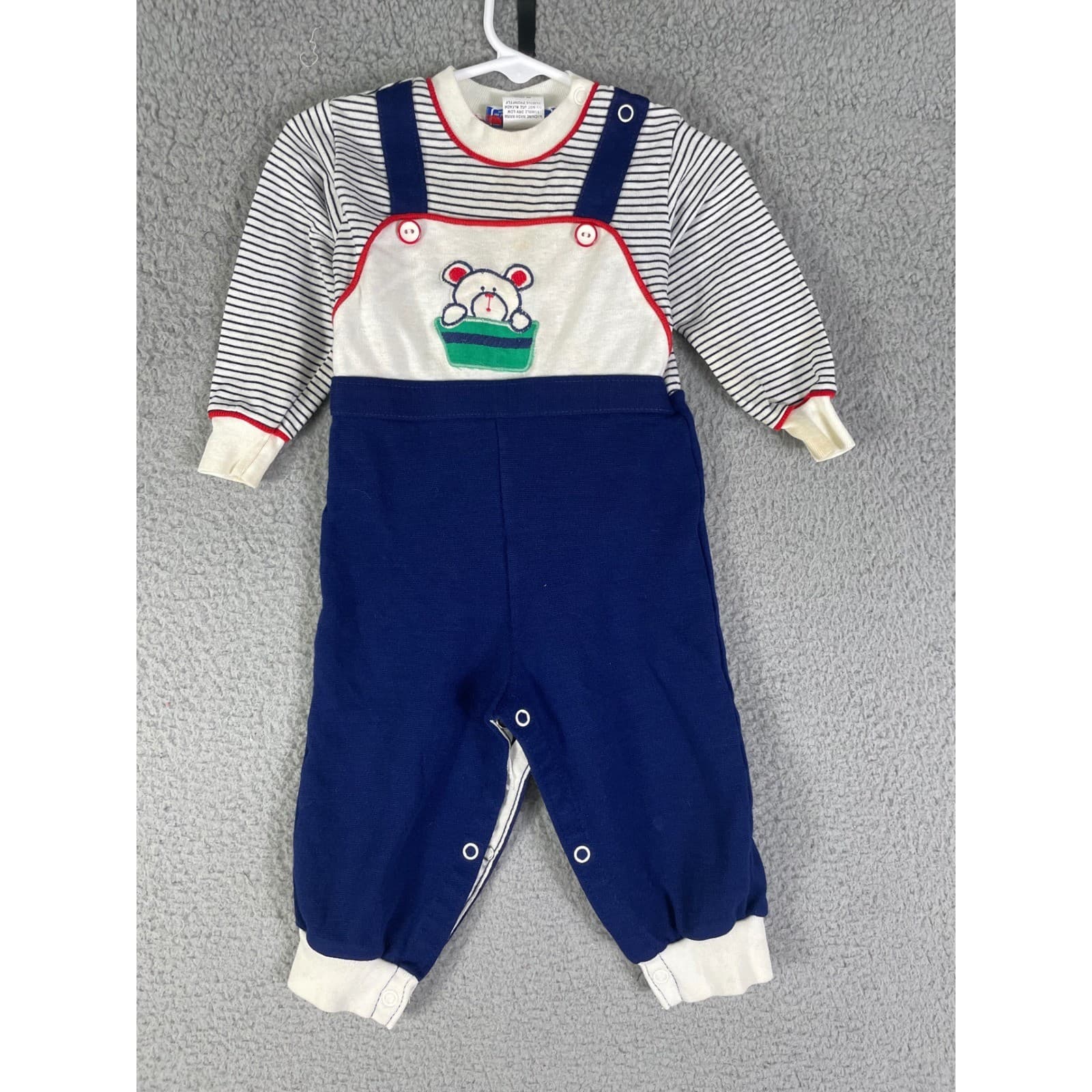 Vintage Baby Knit Romper USA Made Bear Overall Style One Piece 18 Months - Thumbnail 6