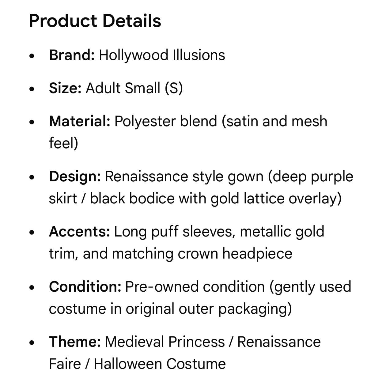 Medieval Princess Costume Small Purple Renaissance Dress Crown Halloween Vintage - Thumbnail 3