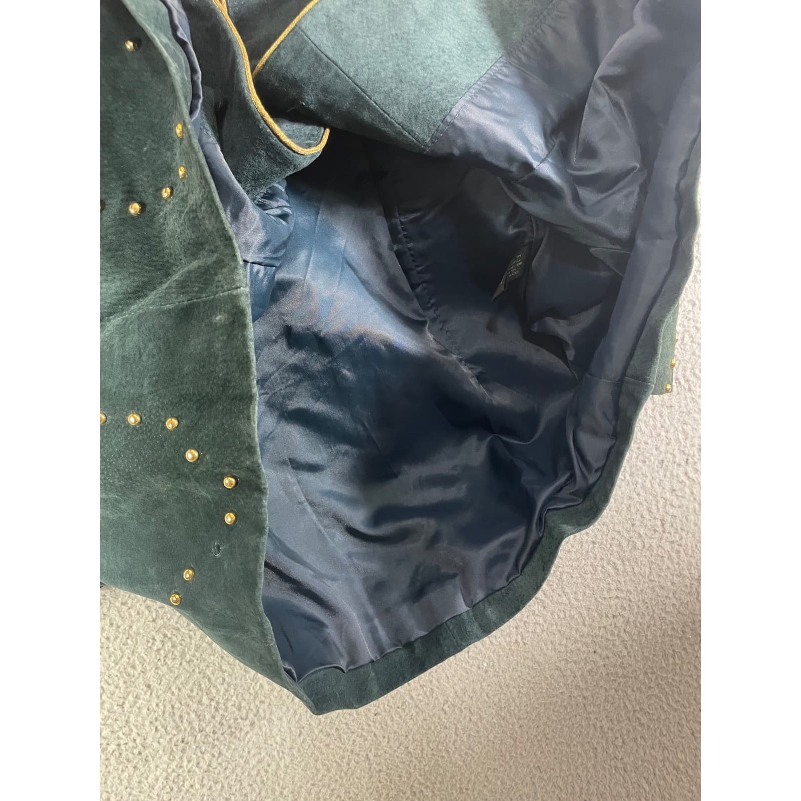 Atlantic Beach Vintage Green Studded Leather Jacket Womens 16 Gold Trim 90s - Thumbnail 8