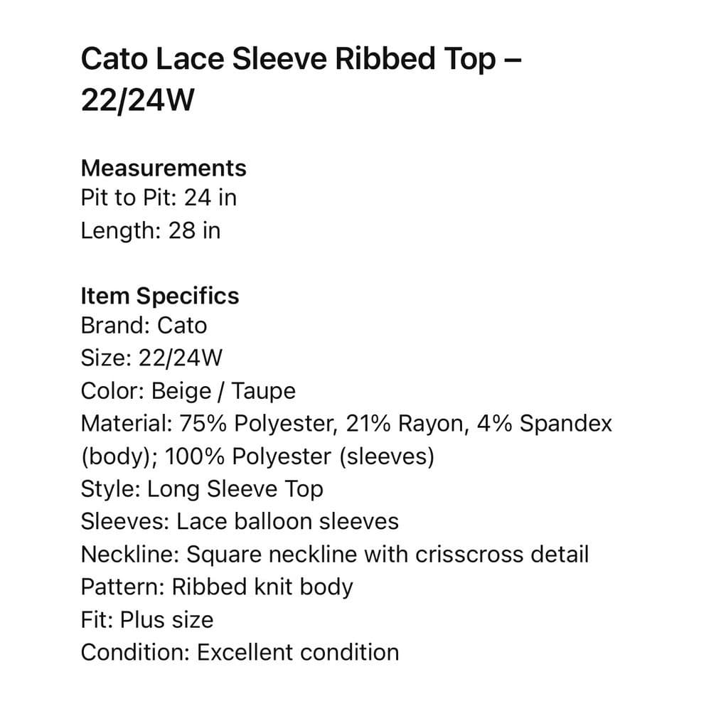 Cato Plus Size 22W 24W Beige Ribbed Top Lace Balloon Sleeve Blouse - Thumbnail 3