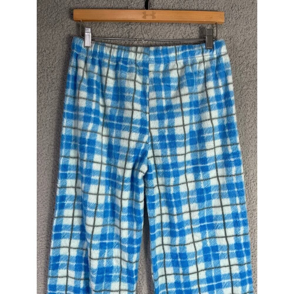 Blue White Plaid Flannel Pajama Pants L 12–14 Soft Fleece Lounge Bottoms Cozy - Thumbnail 5