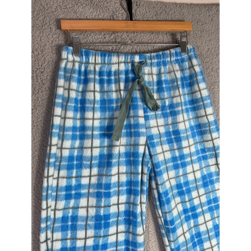 Blue White Plaid Flannel Pajama Pants L 12–14 Soft Fleece Lounge Bottoms Cozy - Thumbnail 2