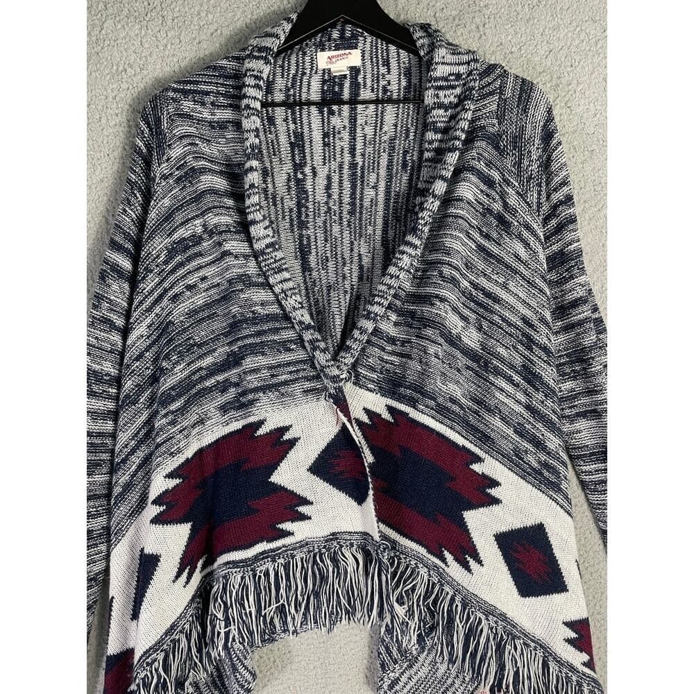 Arizona Jean Co Womens Southwestern Fringe Cardigan Sweater Small Gray Aztec - Thumbnail 3