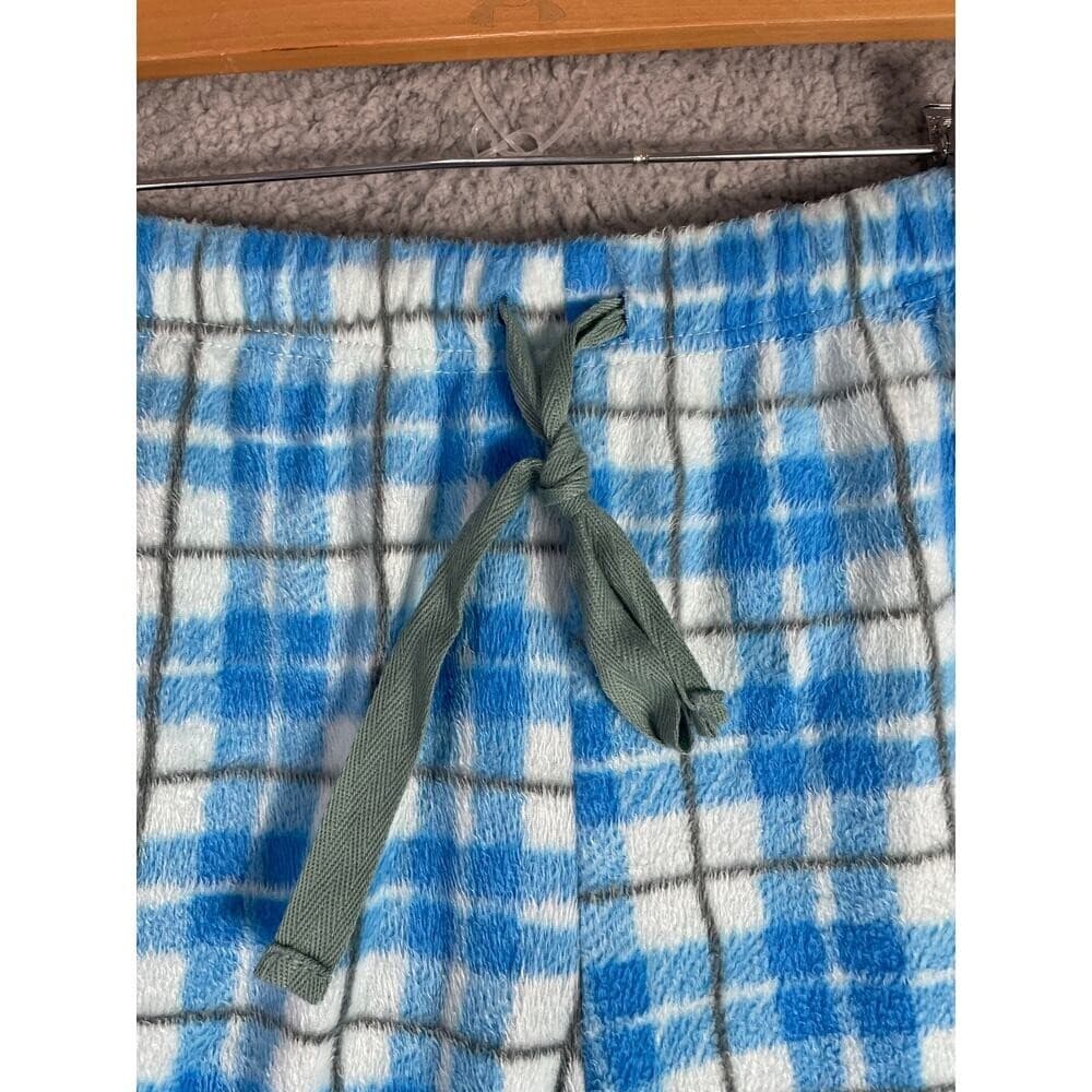 Blue White Plaid Flannel Pajama Pants L 12–14 Soft Fleece Lounge Bottoms Cozy - Thumbnail 3