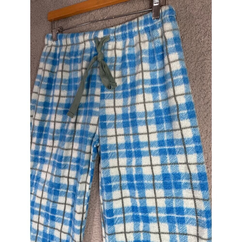 Blue White Plaid Flannel Pajama Pants L 12–14 Soft Fleece Lounge Bottoms Cozy - Thumbnail 4