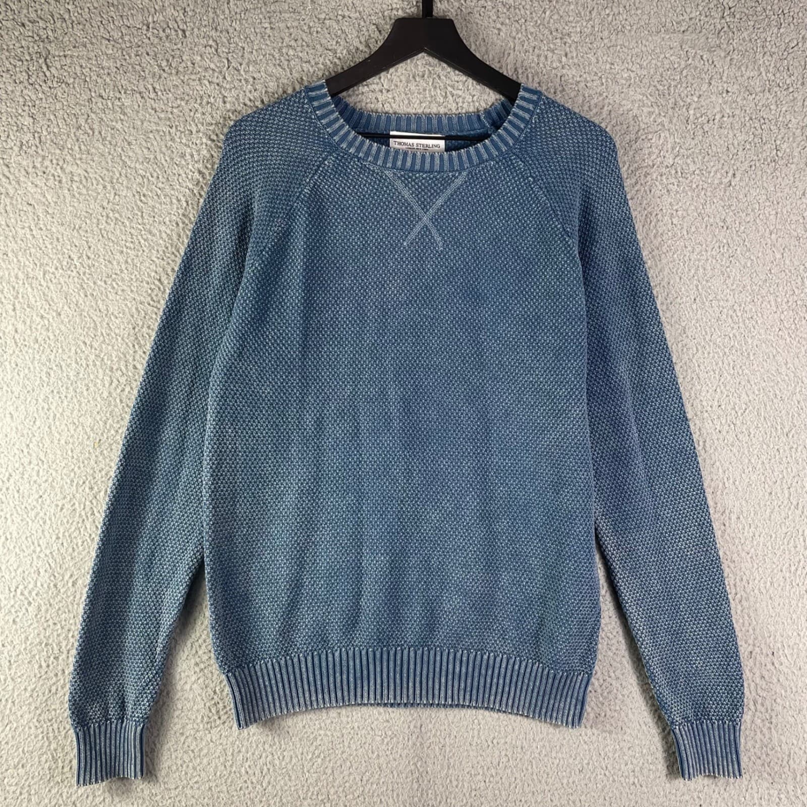 Thomas Sterling Mens Blue Textured Knit Crew Neck Sweater Size Small Cotton - Thumbnail 5