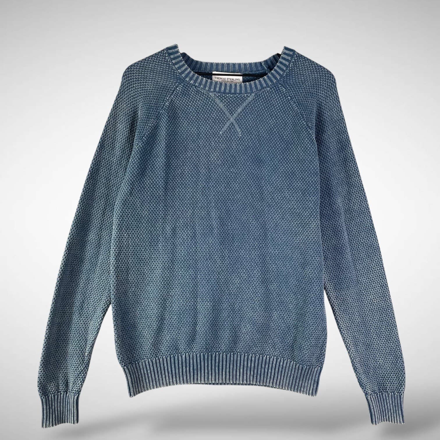 Thomas Sterling Mens Blue Textured Knit Crew Neck Sweater Size Small Cotton