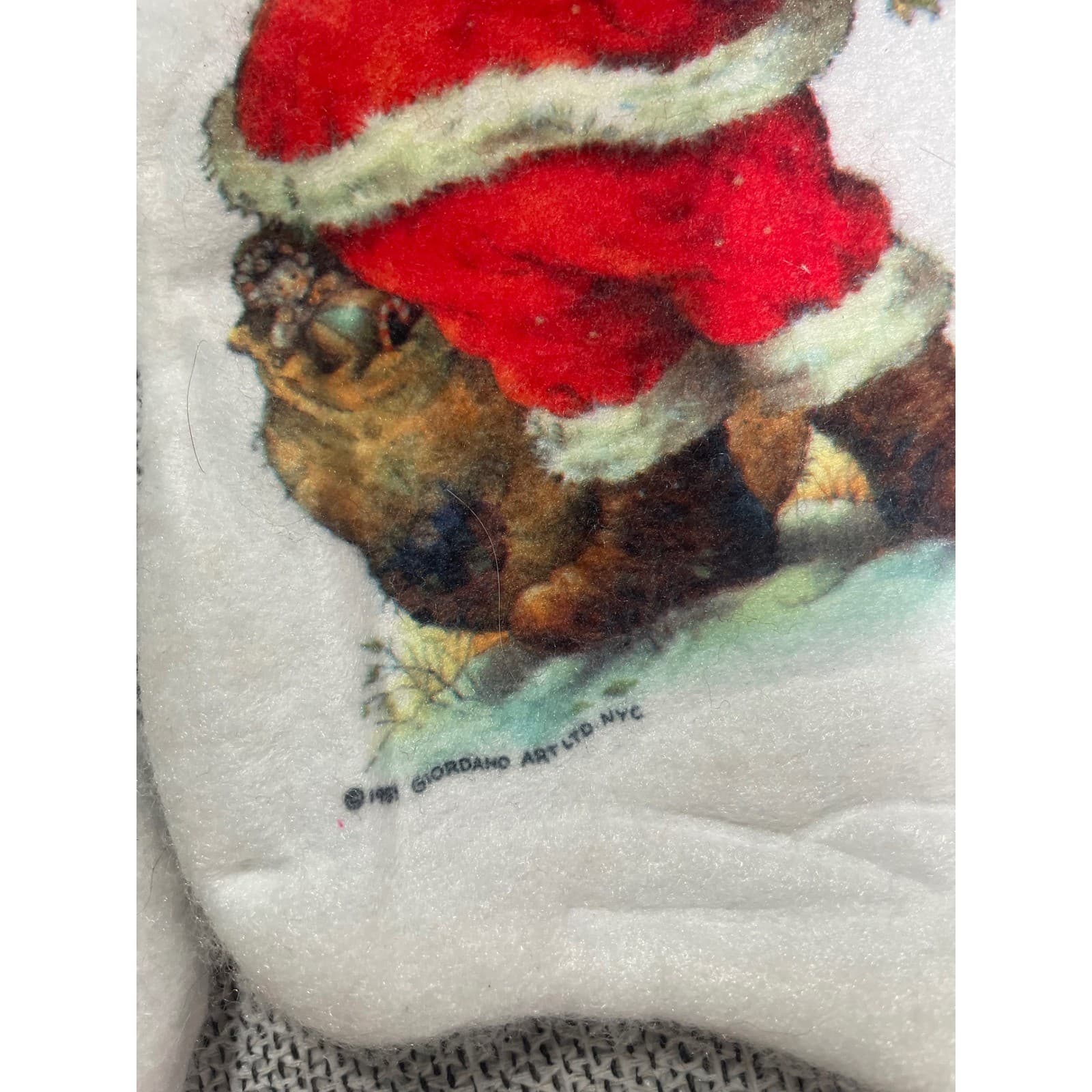Vintage 1980s Christmas Stockings Lot 3 Santa Claus Kitten Cat White Felt Fabric - Thumbnail 9