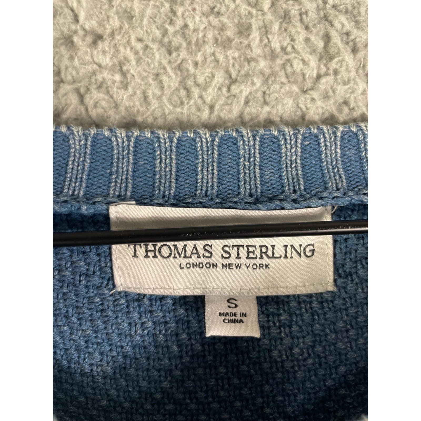 Thomas Sterling Mens Blue Textured Knit Crew Neck Sweater Size Small Cotton - Thumbnail 3