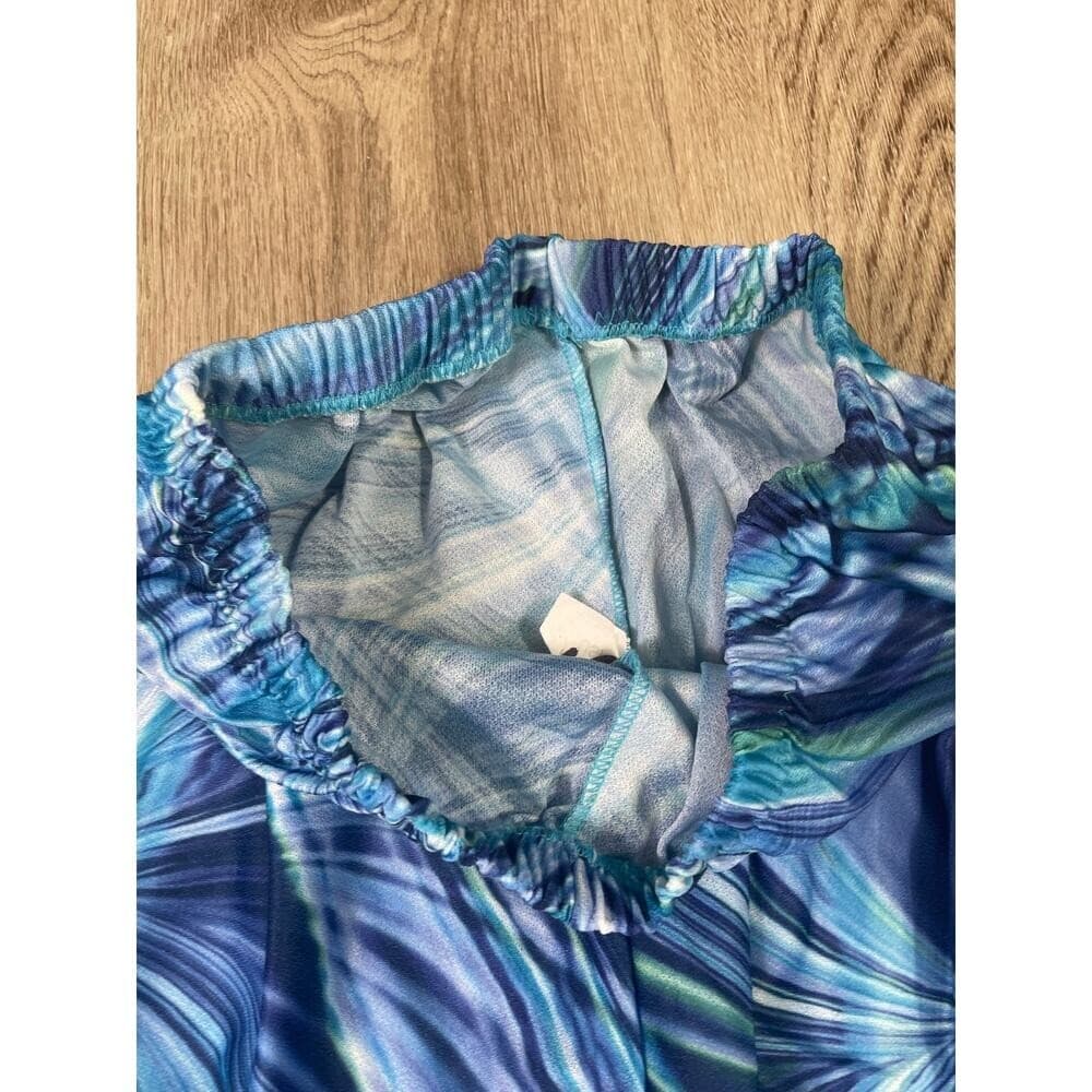 Cicci USA Blue Swirl Lounge Pants Womens Medium Elastic Waist Wide Leg Pants - Thumbnail 5