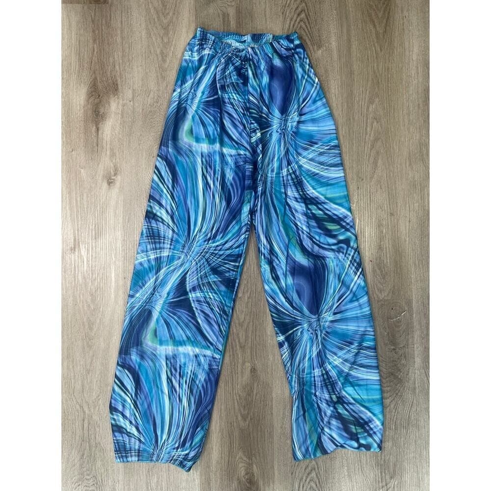 Cicci USA Blue Swirl Lounge Pants Womens Medium Elastic Waist Wide Leg Pants - Thumbnail 2