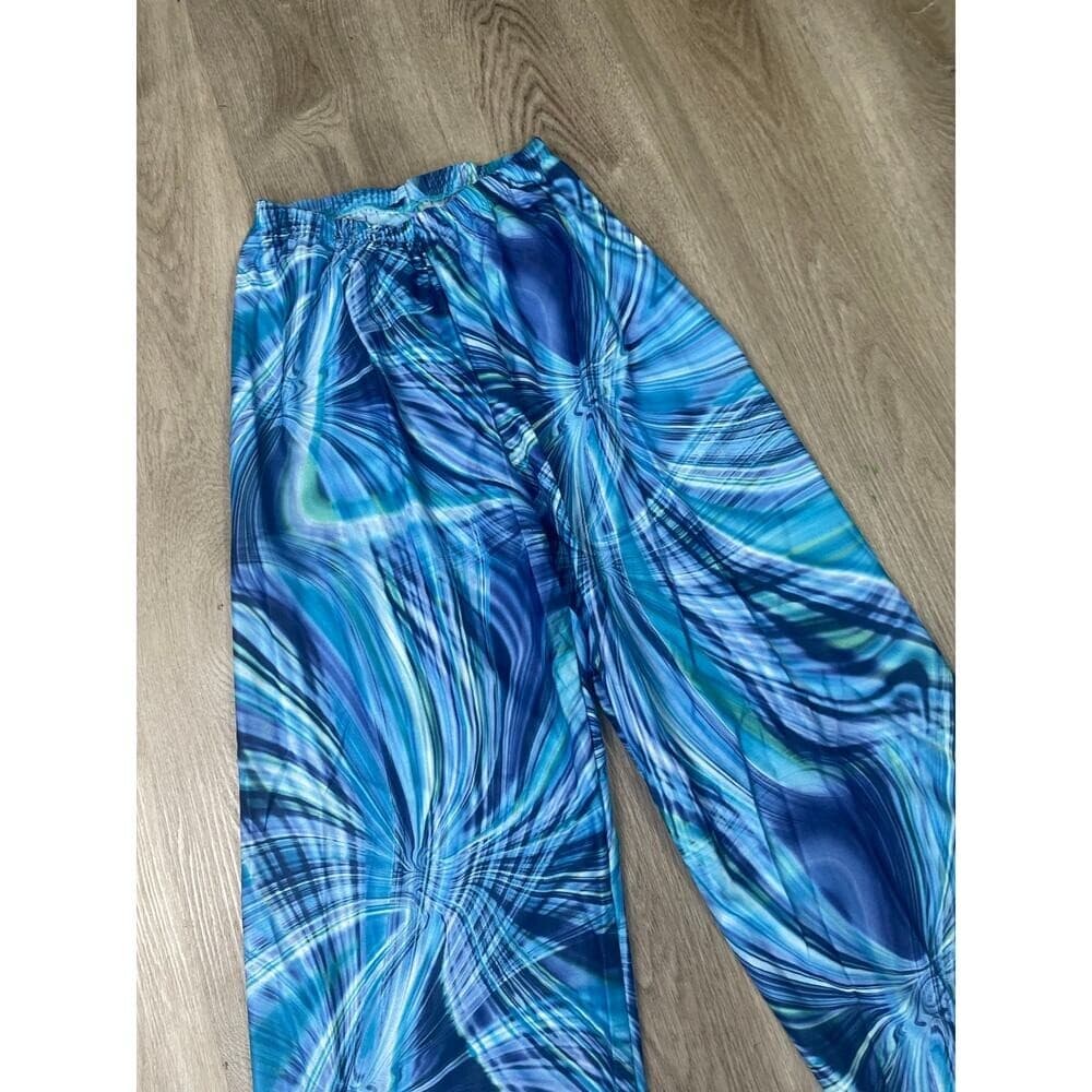 Cicci USA Blue Swirl Lounge Pants Womens Medium Elastic Waist Wide Leg Pants - Thumbnail 3