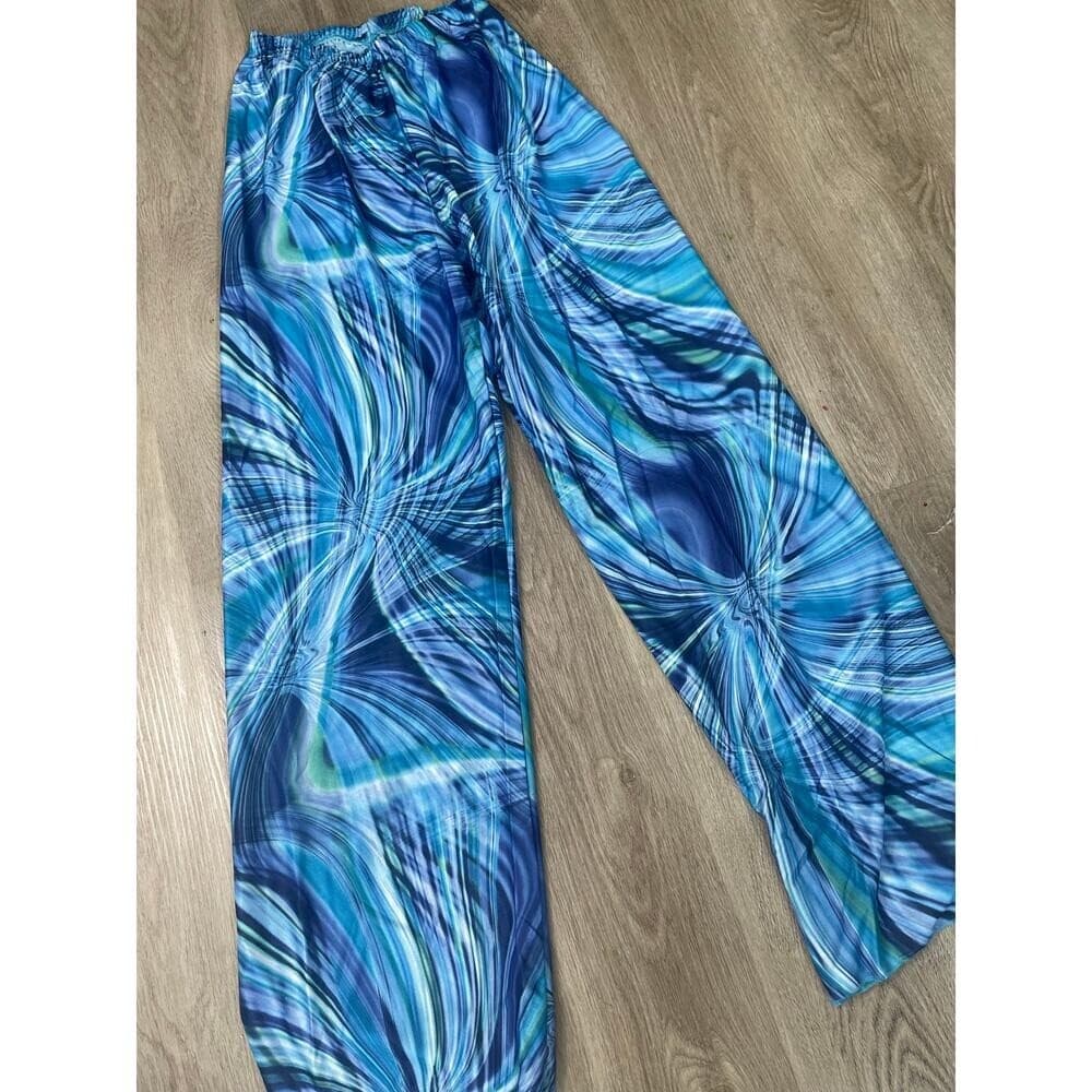 Cicci USA Blue Swirl Lounge Pants Womens Medium Elastic Waist Wide Leg Pants - Thumbnail 4