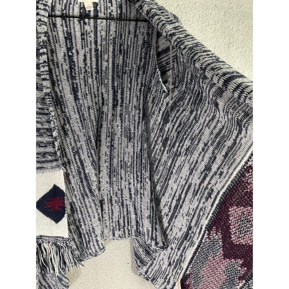 Arizona Jean Co Womens Southwestern Fringe Cardigan Sweater Small Gray Aztec - Thumbnail 7